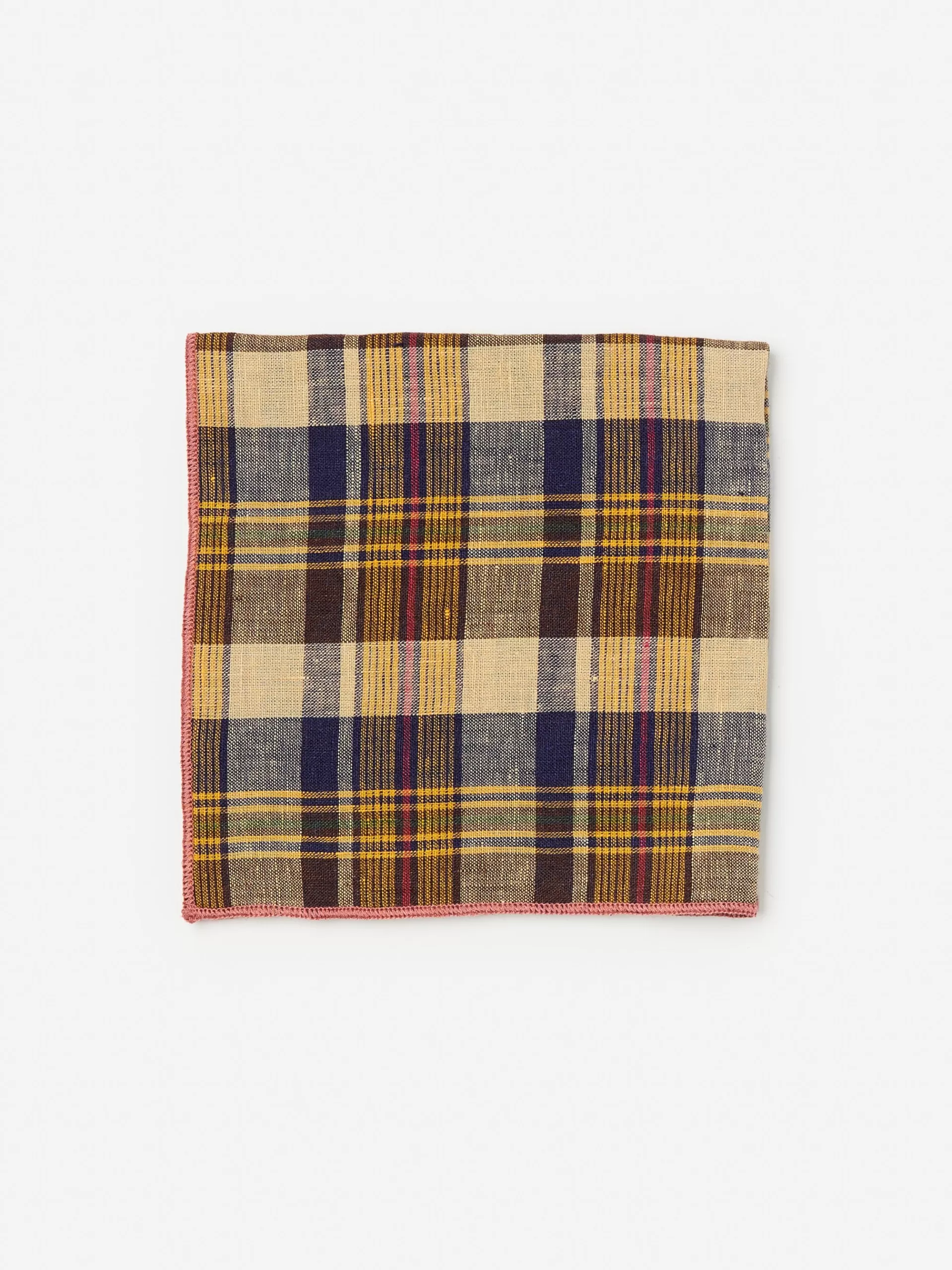 Discount J. McLaughlin Linen Pocket Square In Plaid Yellow/Navy