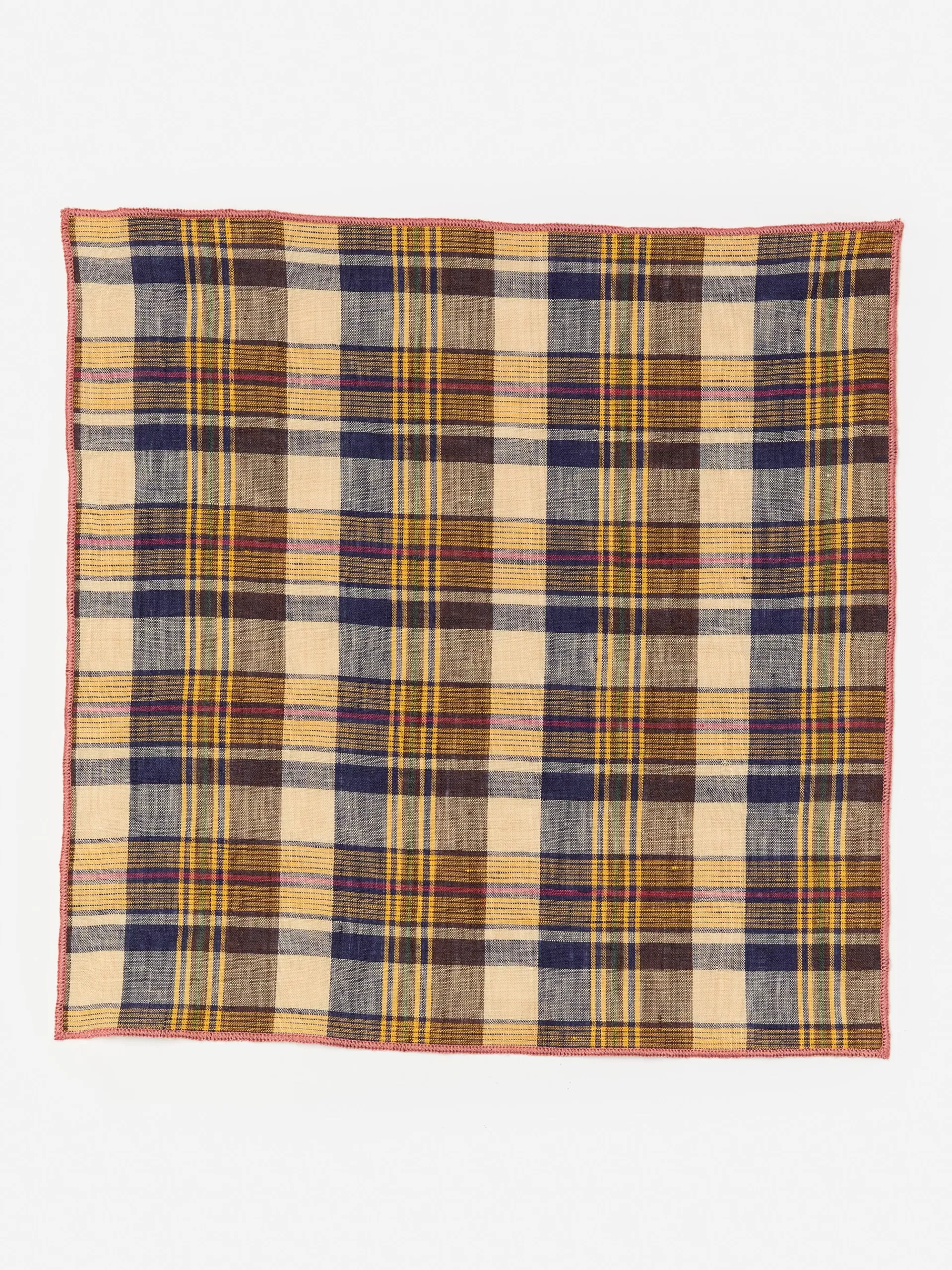 Discount J. McLaughlin Linen Pocket Square In Plaid Yellow/Navy