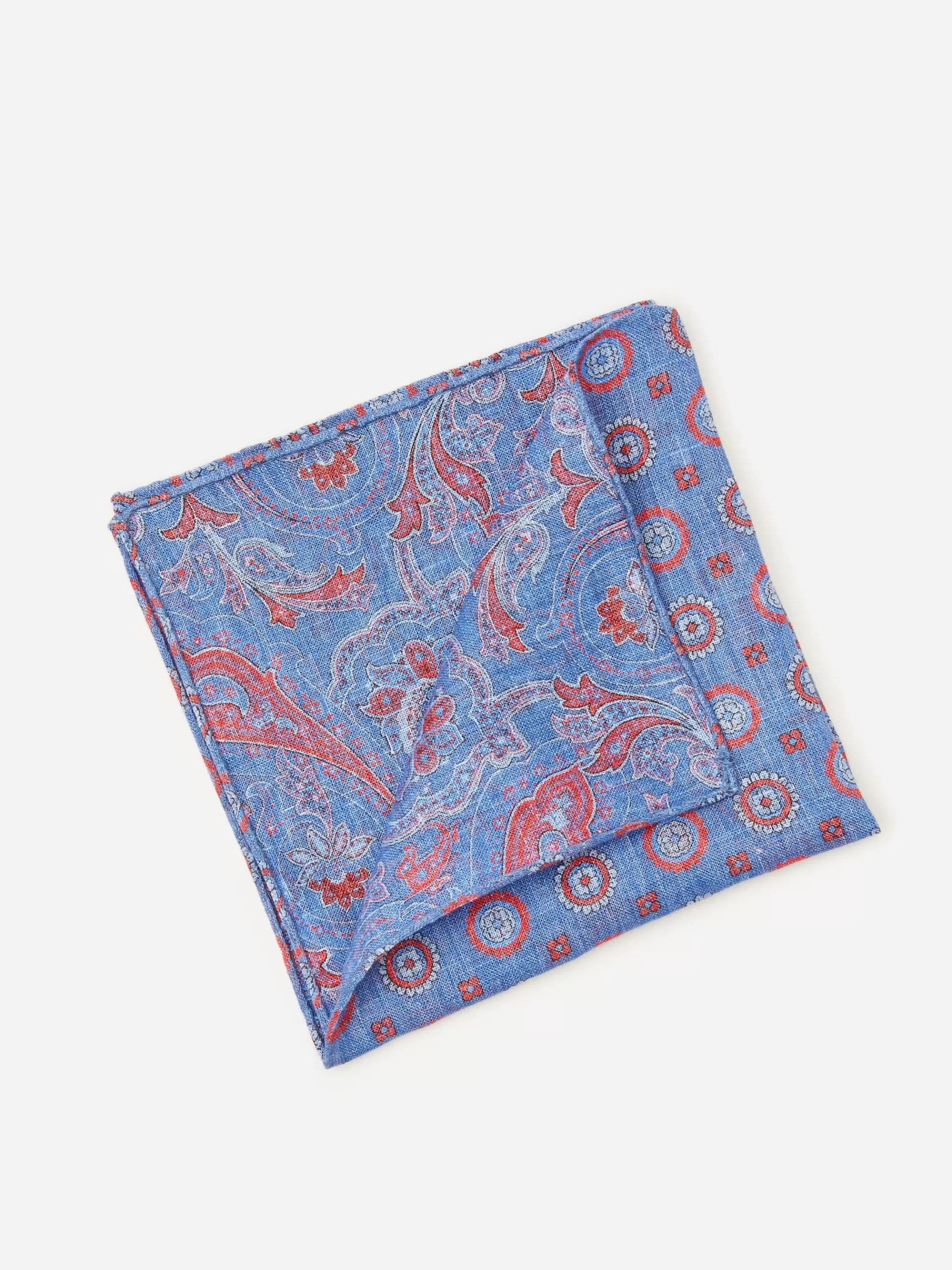 New J. McLaughlin Linen Pocket Square In Reverse Paisley Blue