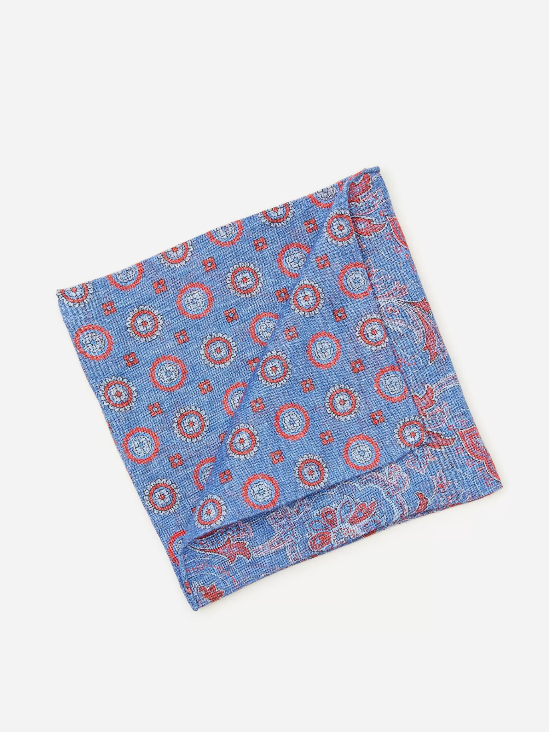 New J. McLaughlin Linen Pocket Square In Reverse Paisley Blue