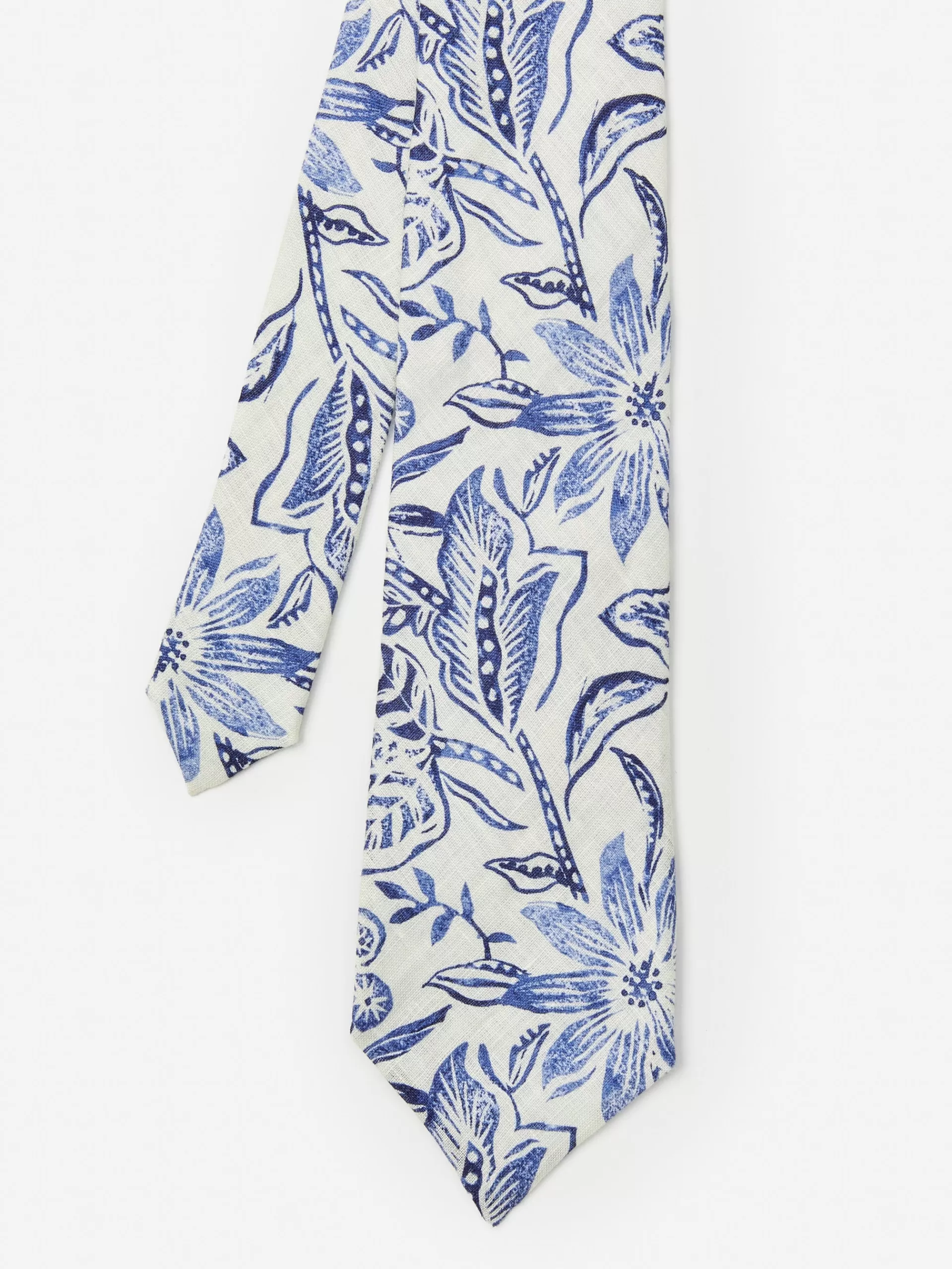 New J. McLaughlin Linen Tie In Indigo Flora Off White/Navy