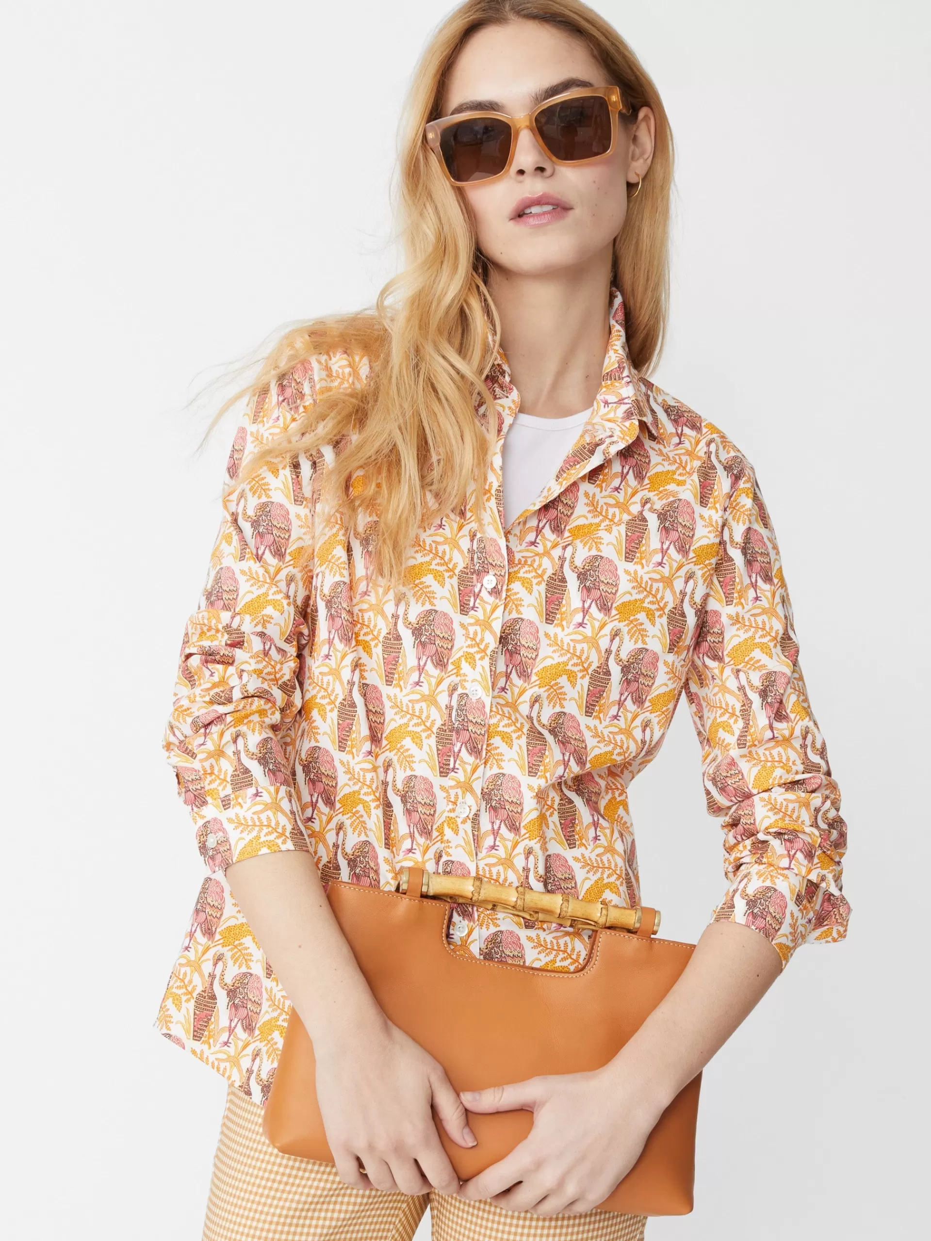 Discount J. McLaughlin Lois Shirt In Rare Bird Off White/Coral