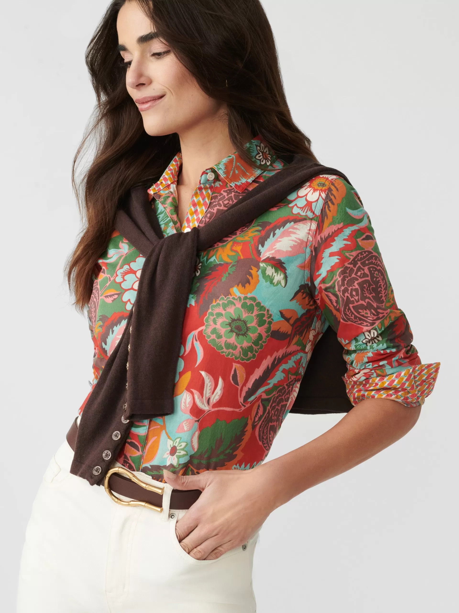 Online J. McLaughlin Lois Shirt In Terra Blossom Geo Red/Multi