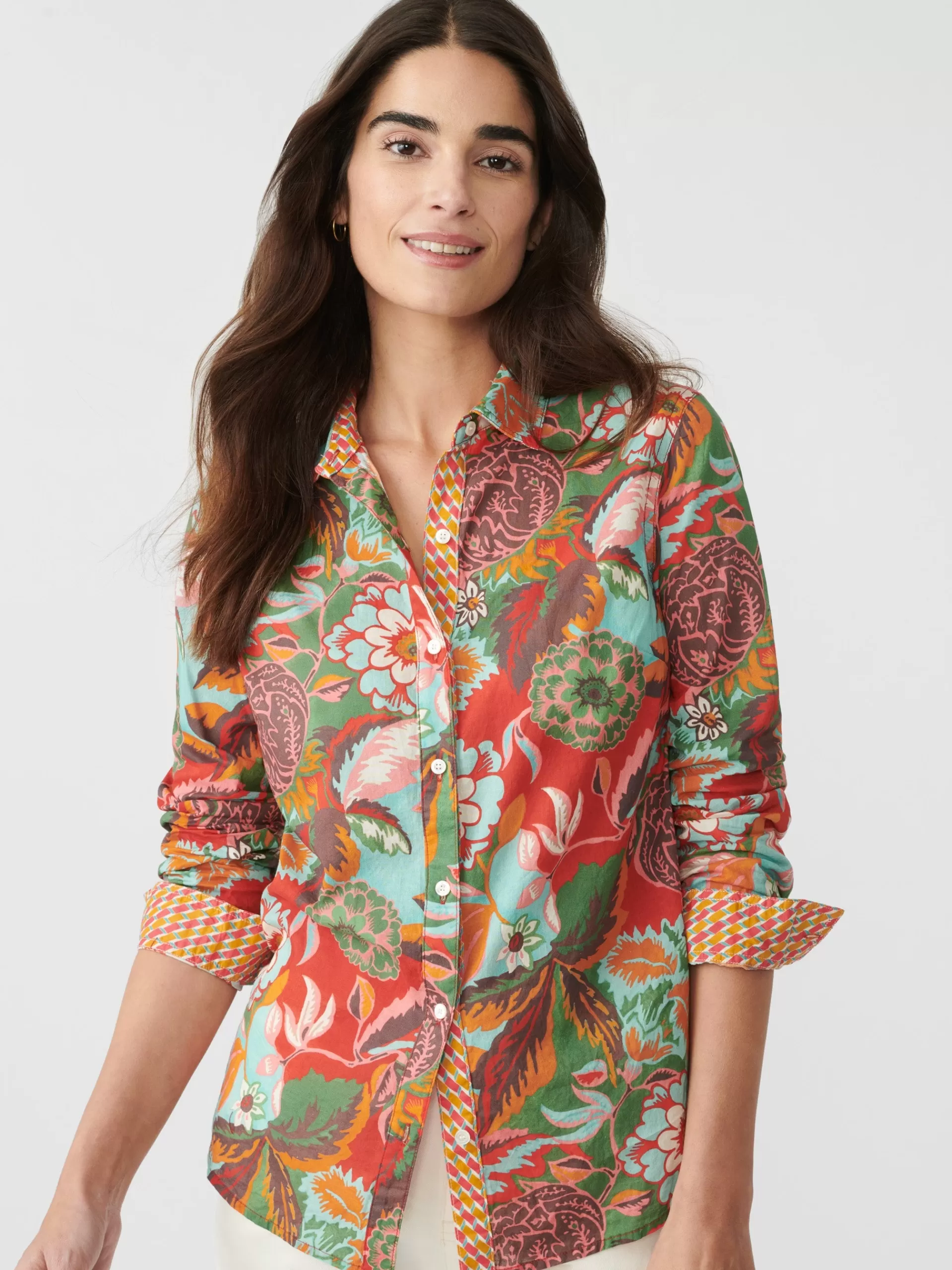 Online J. McLaughlin Lois Shirt In Terra Blossom Geo Red/Multi