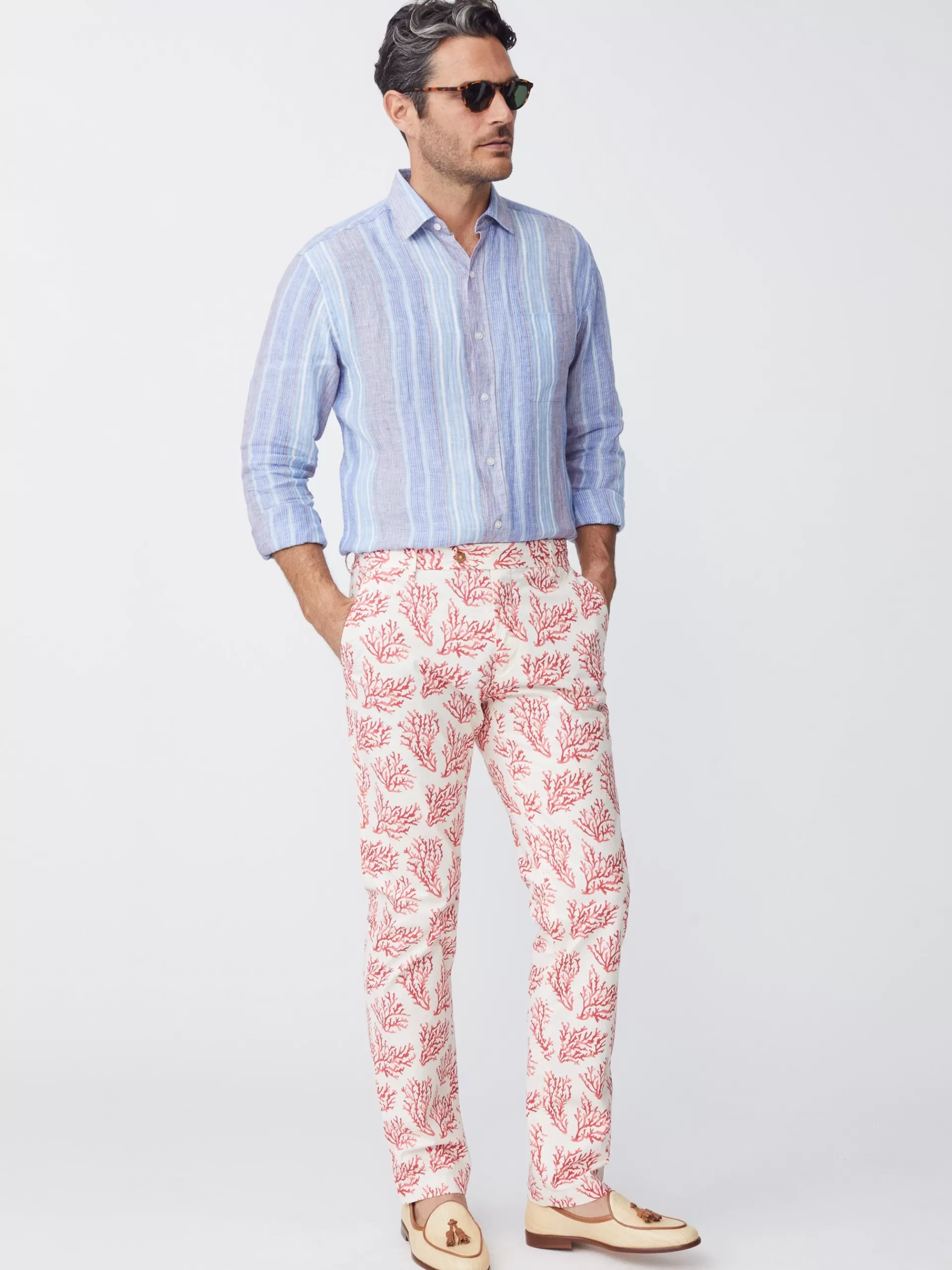 Fashion J. McLaughlin Lukas Pants In Mega Coral Cay Texture Coral/Off White