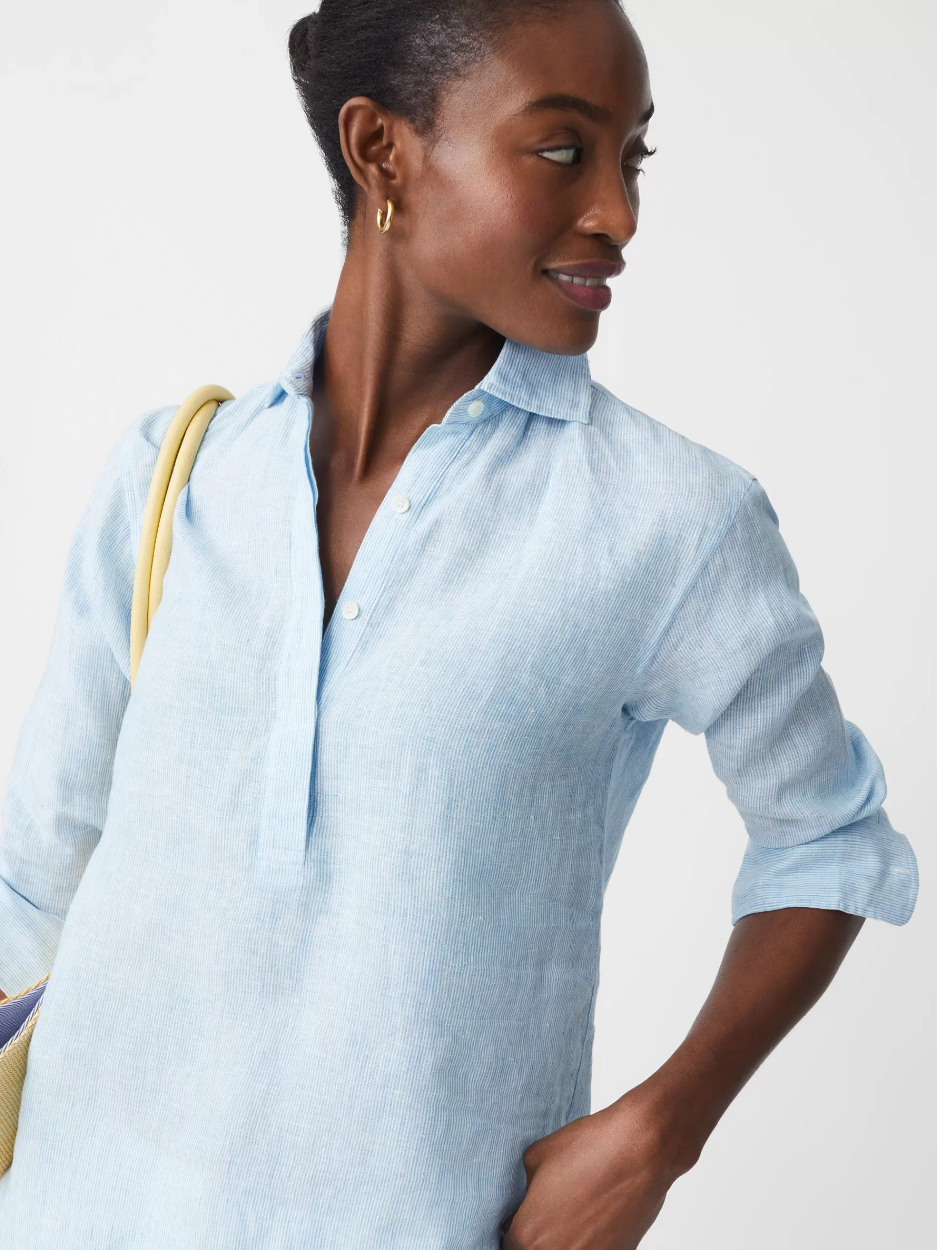 Cheap J. McLaughlin Lula Linen Shirt In Stripe White/Pool Blue