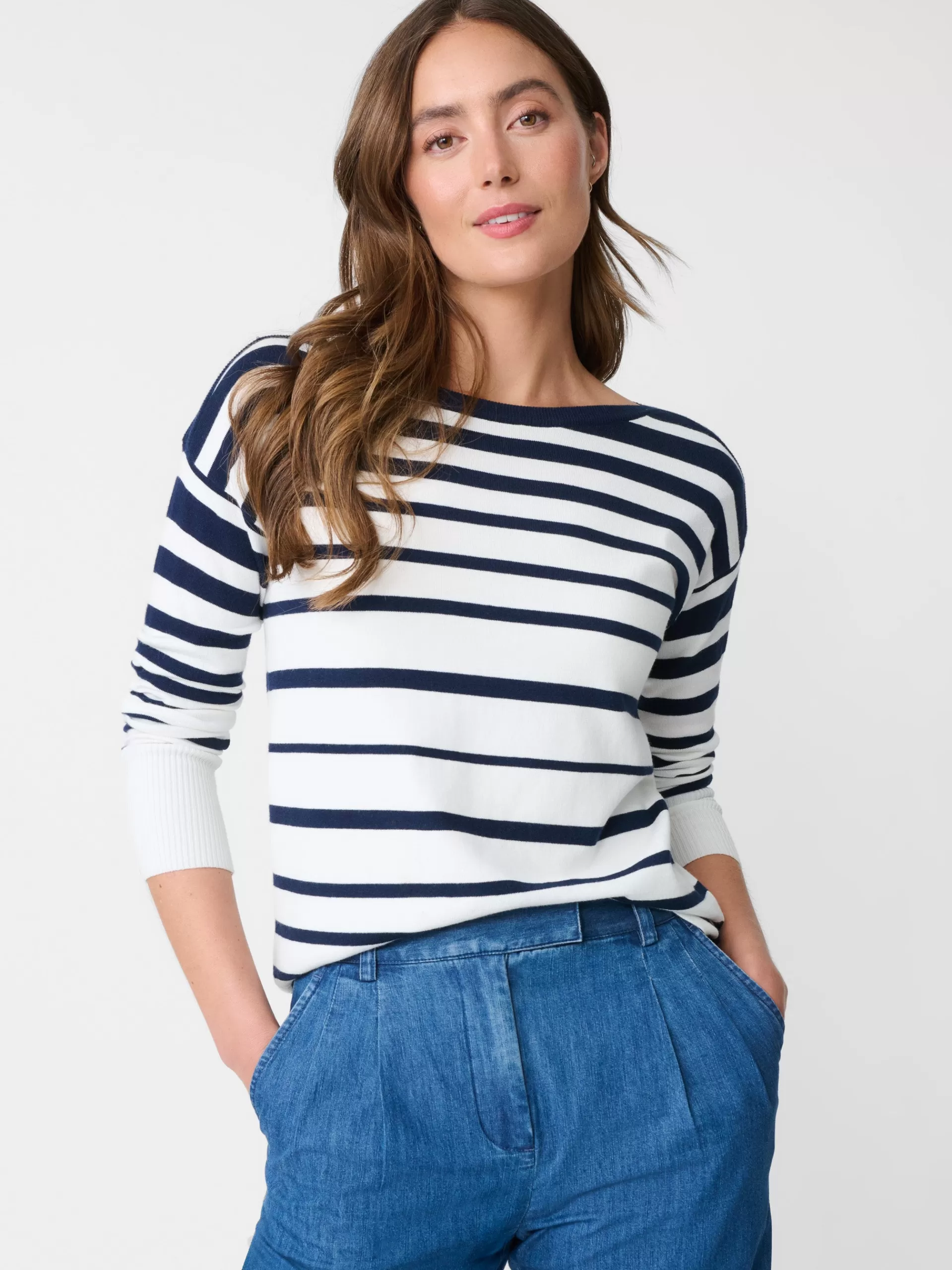 Shop J. McLaughlin Marin Sweater In Stripe White/Navy