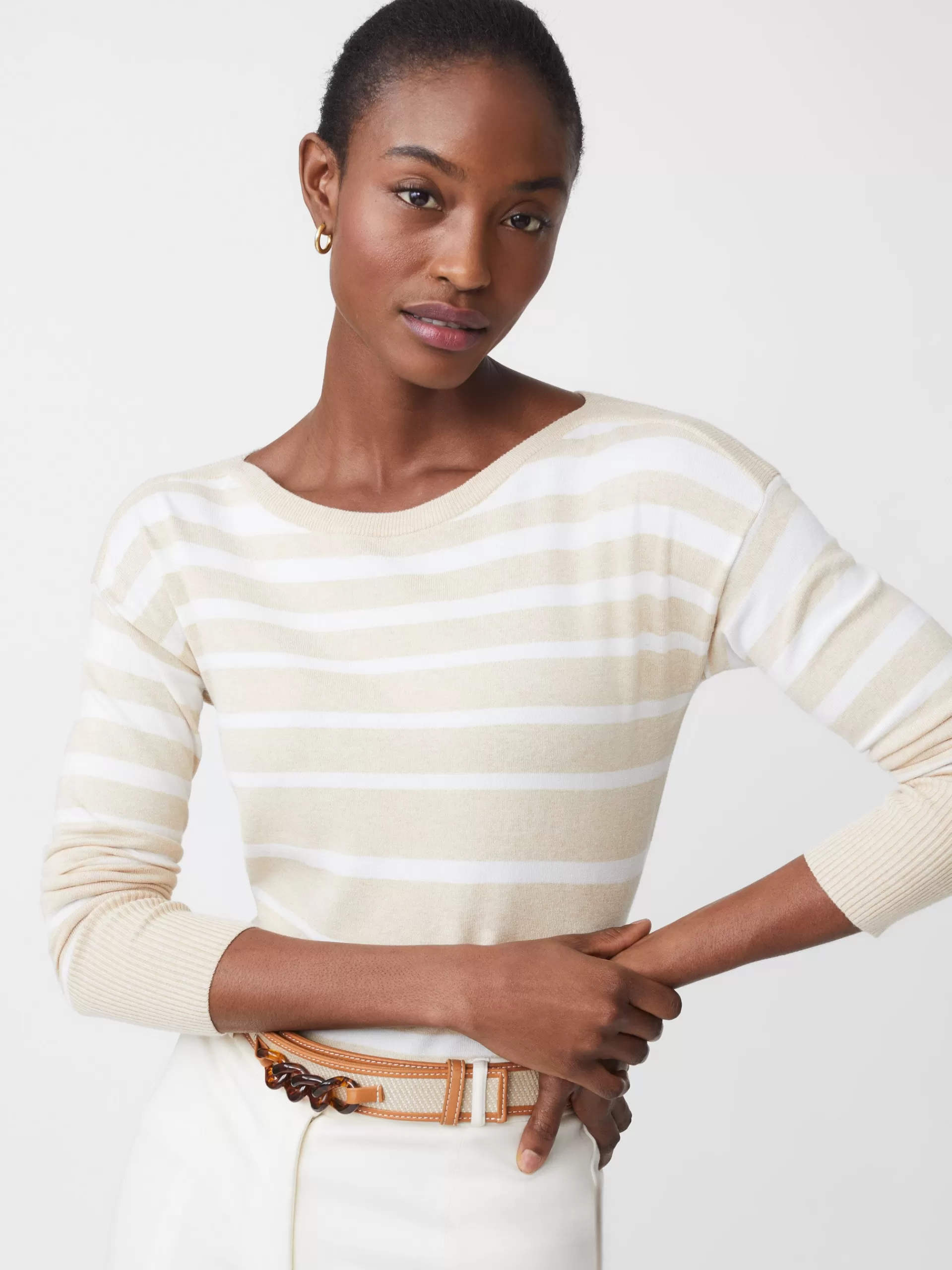 Online J. McLaughlin Marin Sweater In Stripe Oatmeal/White