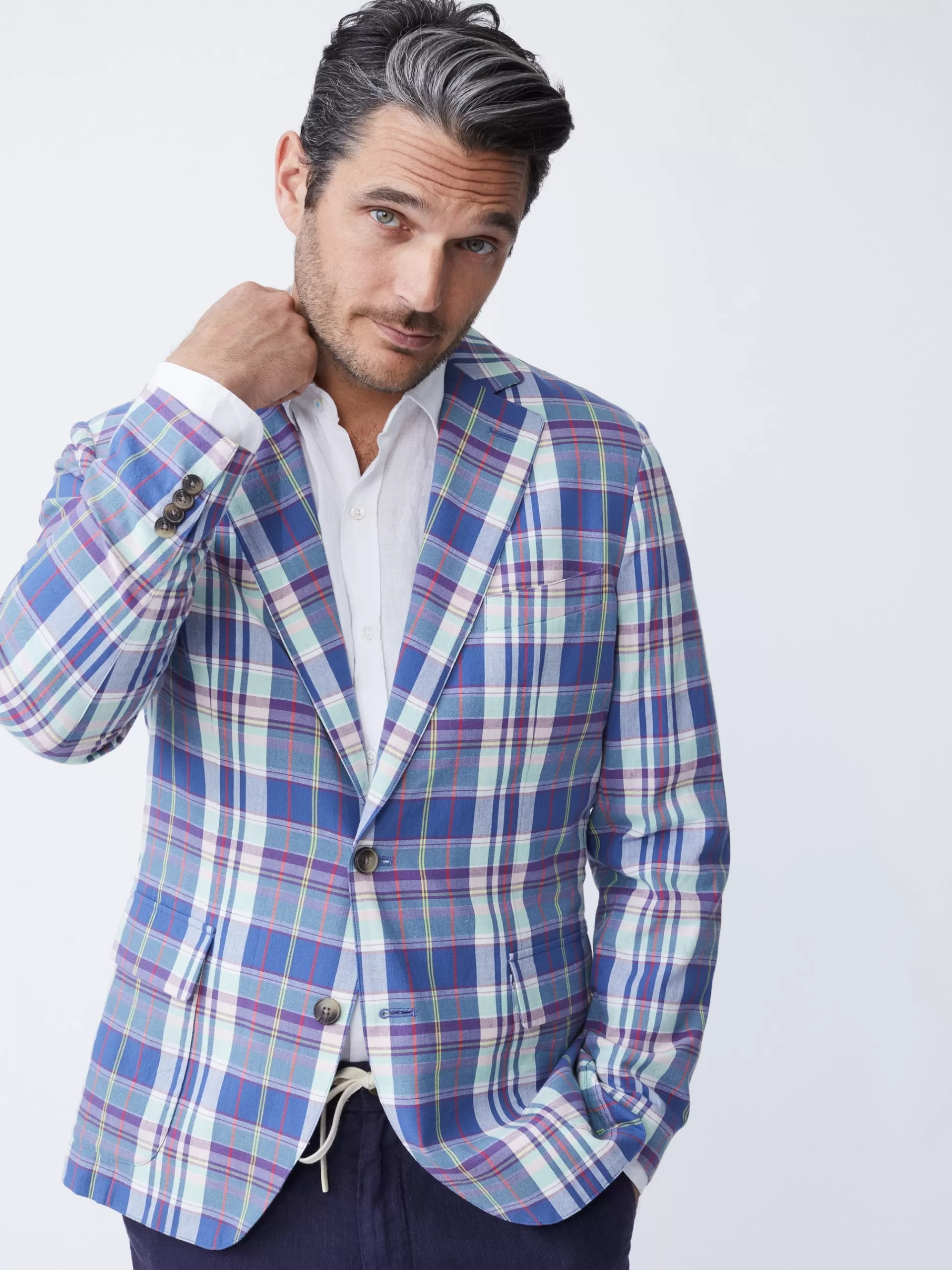 New J. McLaughlin McCown Blazer In Plaid White/Blue/Red