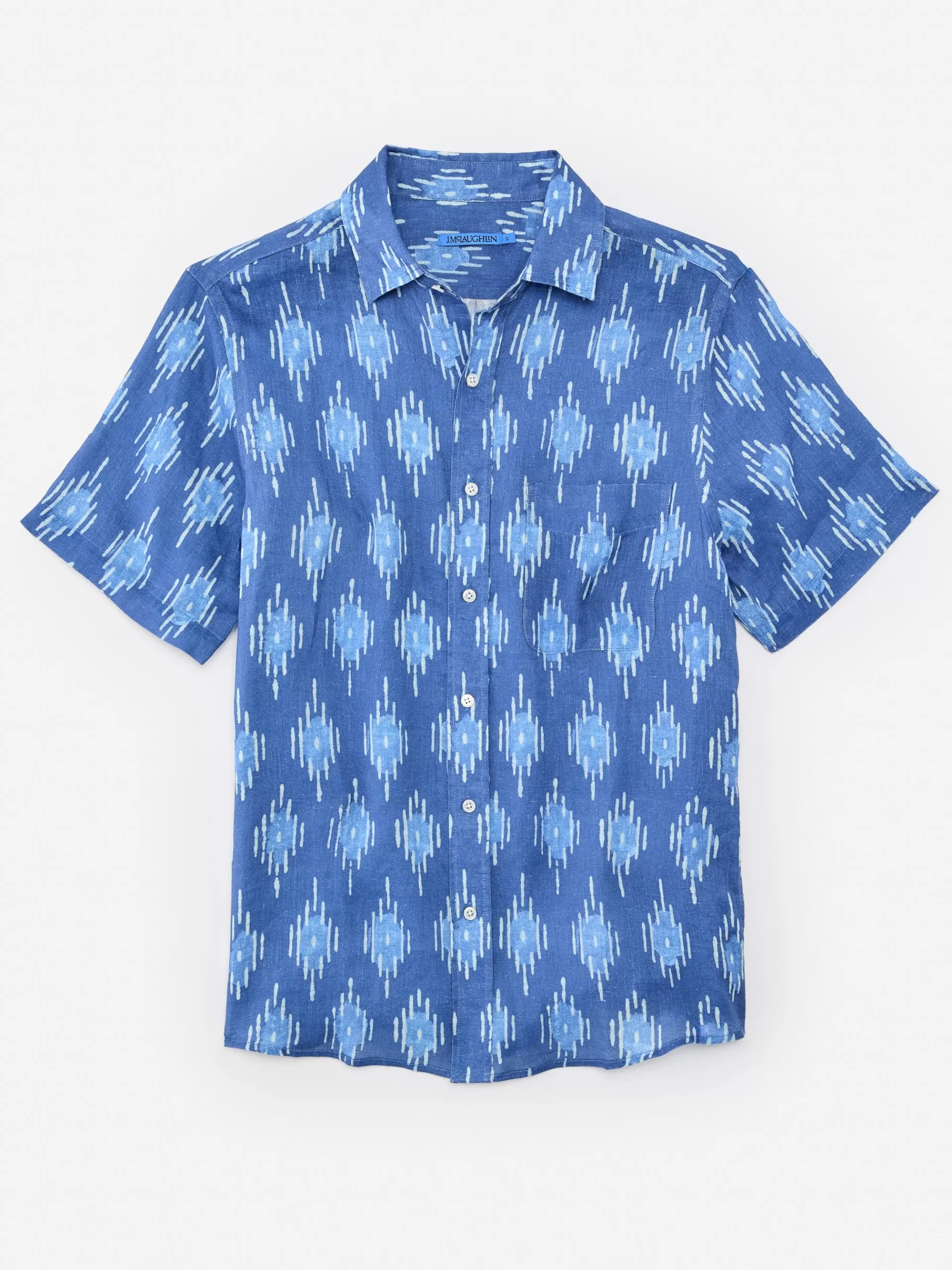 New J. McLaughlin Montauk Modern Fit Linen Shirt In Drop Ikat Dark Blue/Blue