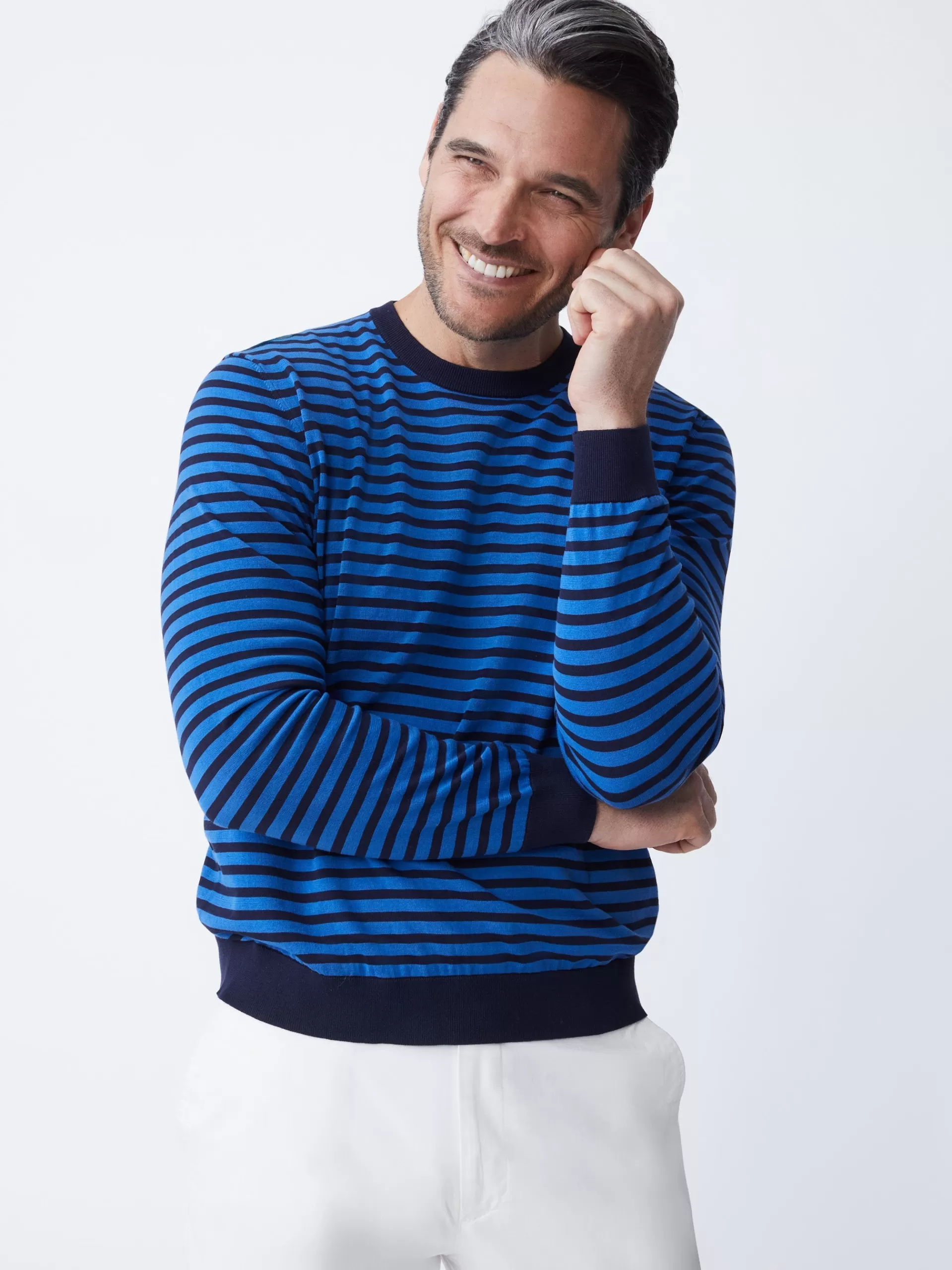 Hot J. McLaughlin Nathan Sweater In Stripe Navy/Blue