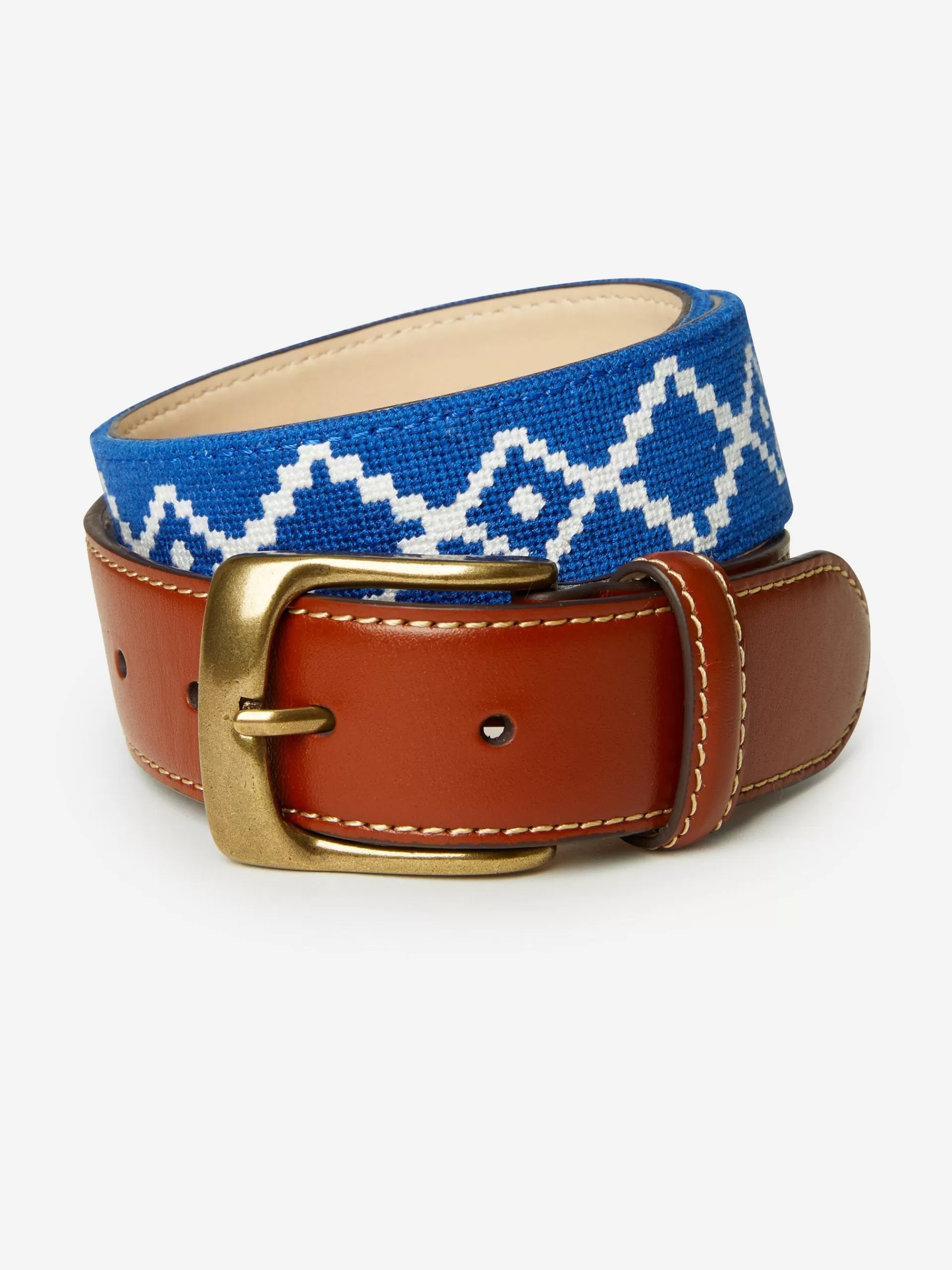 Discount J. McLaughlin Needlepoint Belt In Geo Diamond White/Blue