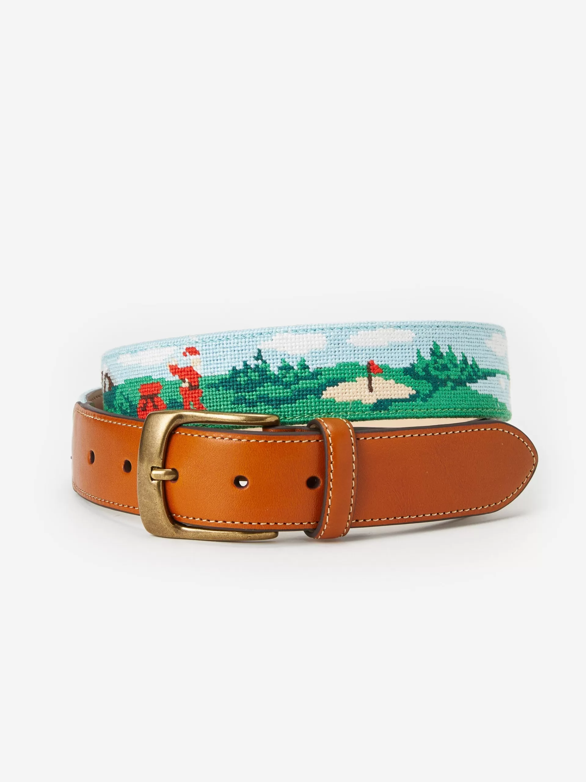 Fashion J. McLaughlin Needlepoint Belt In Santa Play Golf Green/Sky Blue