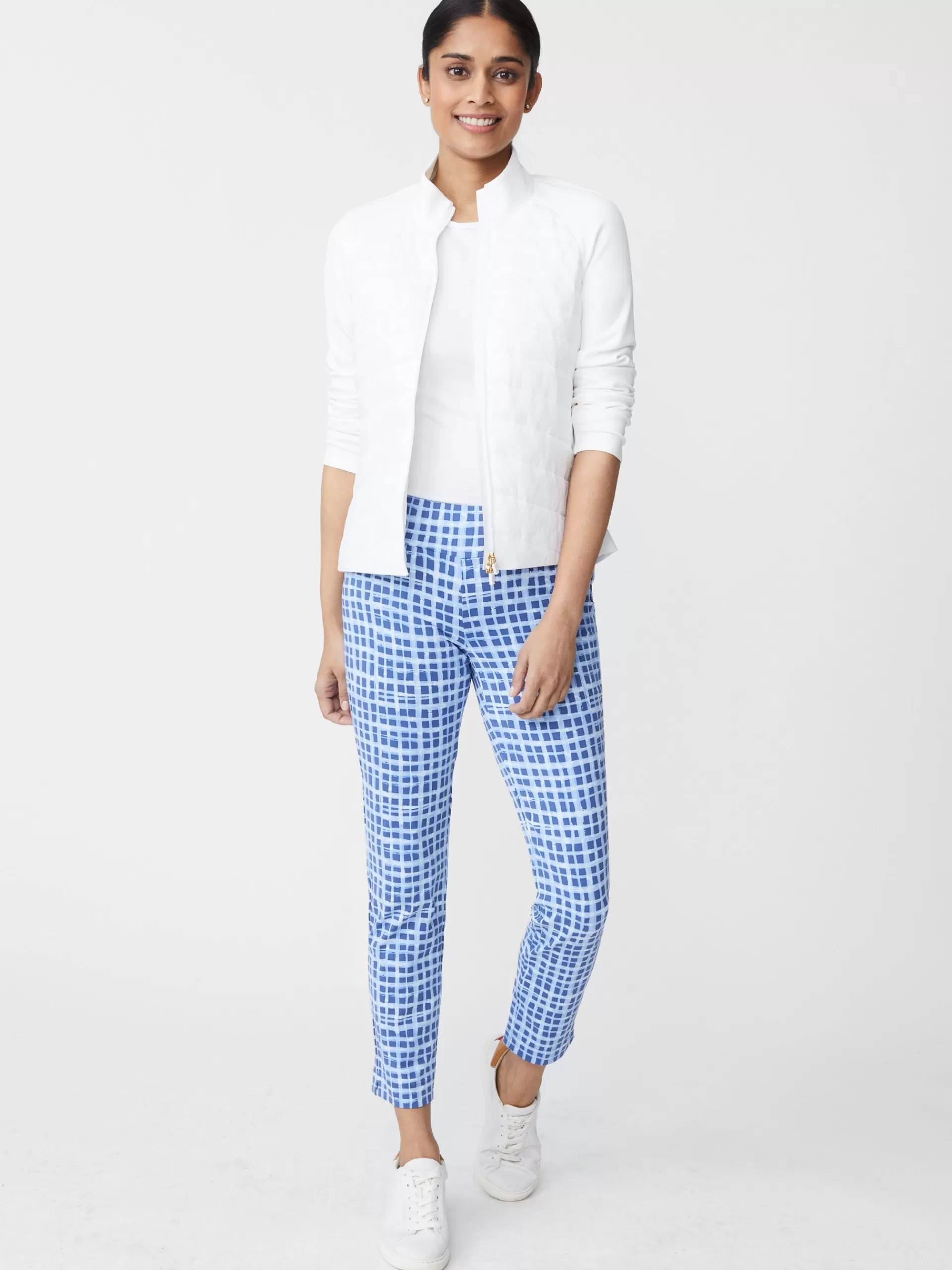 New J. McLaughlin Newport Capri Pants In Painterly Check Navy/Light Blue