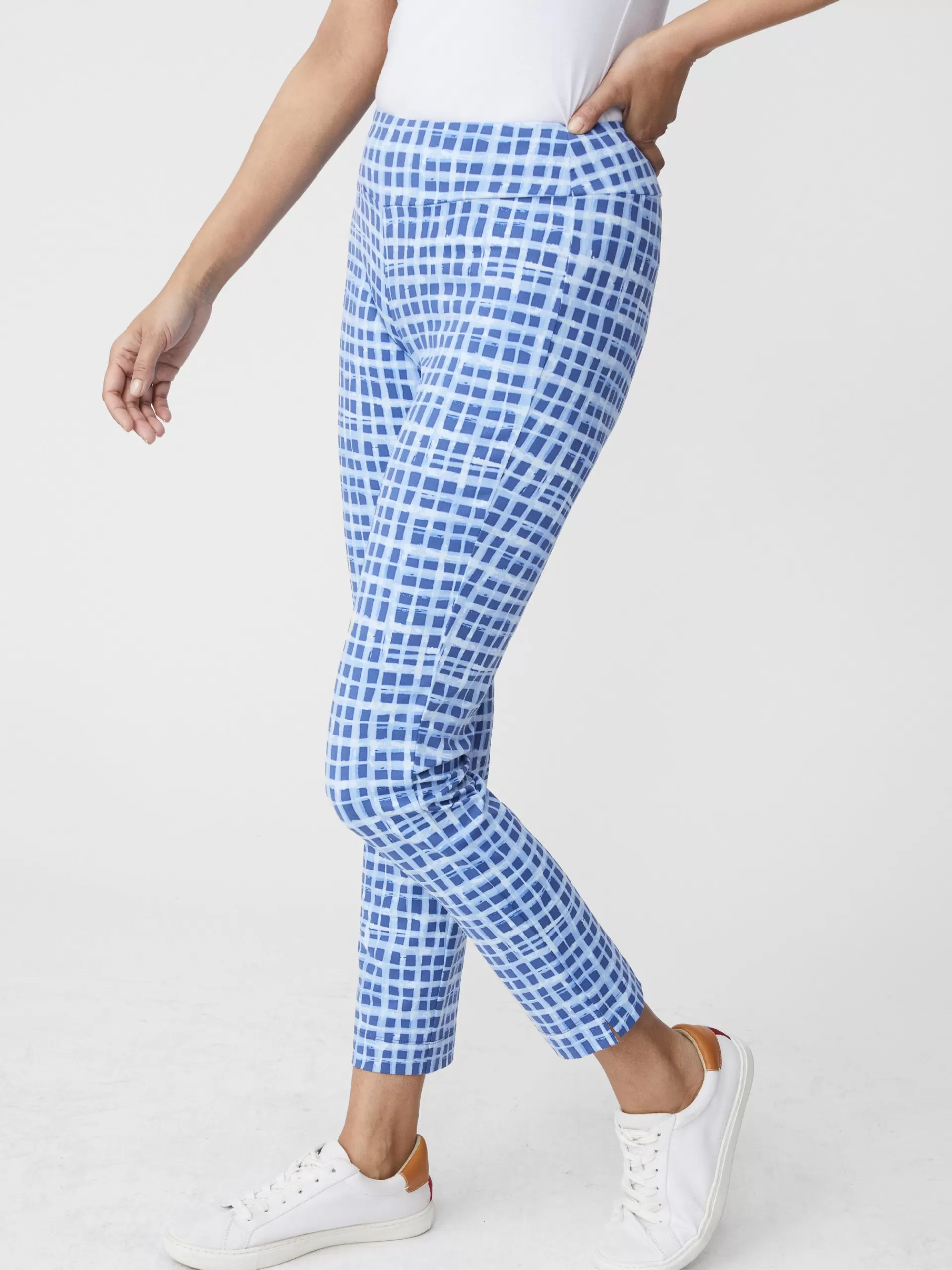 New J. McLaughlin Newport Capri Pants In Painterly Check Navy/Light Blue