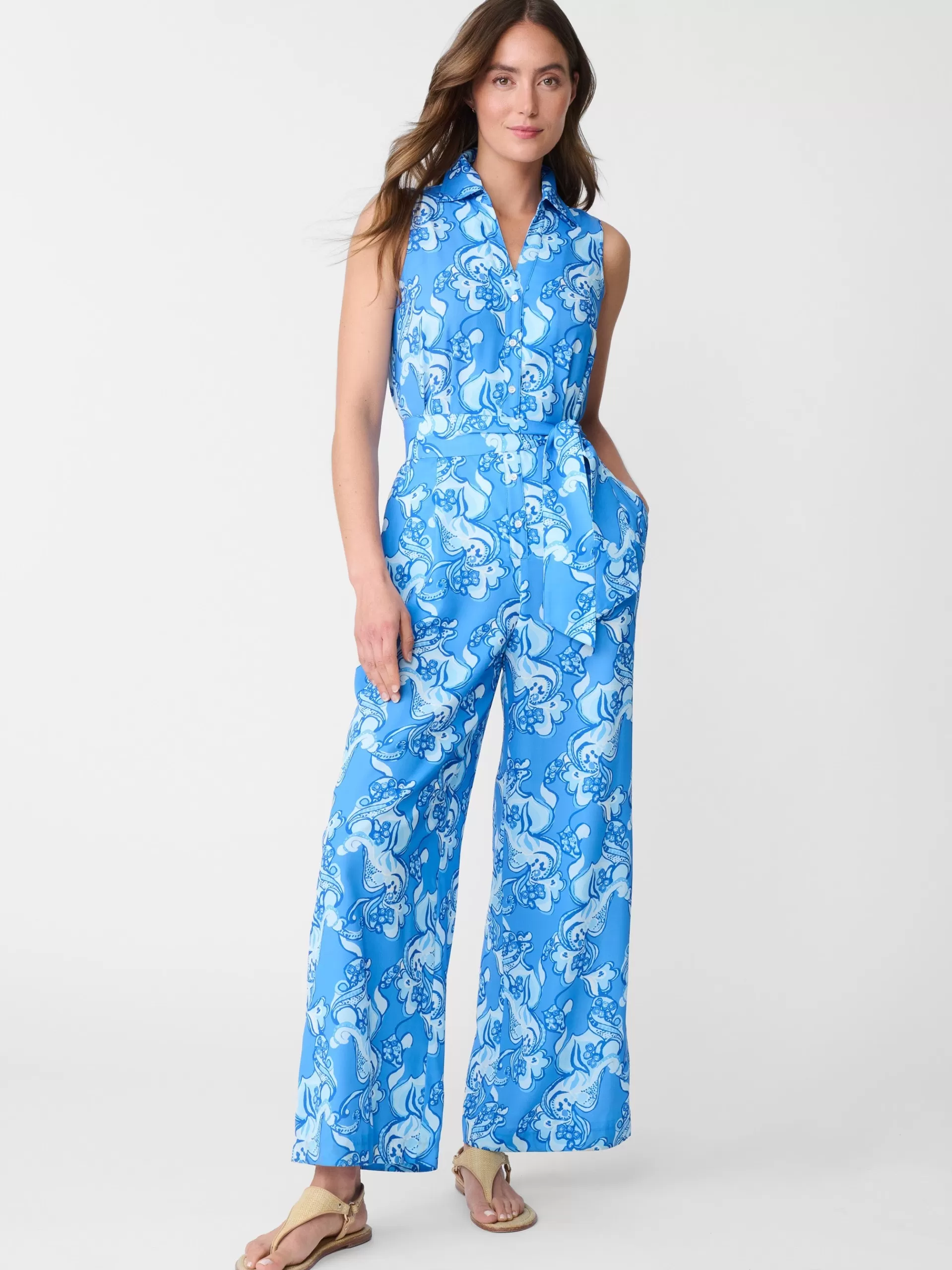 Shop J. McLaughlin Nightingale Jumpsuit In Mini Trinidad Abstract Blue/Blue