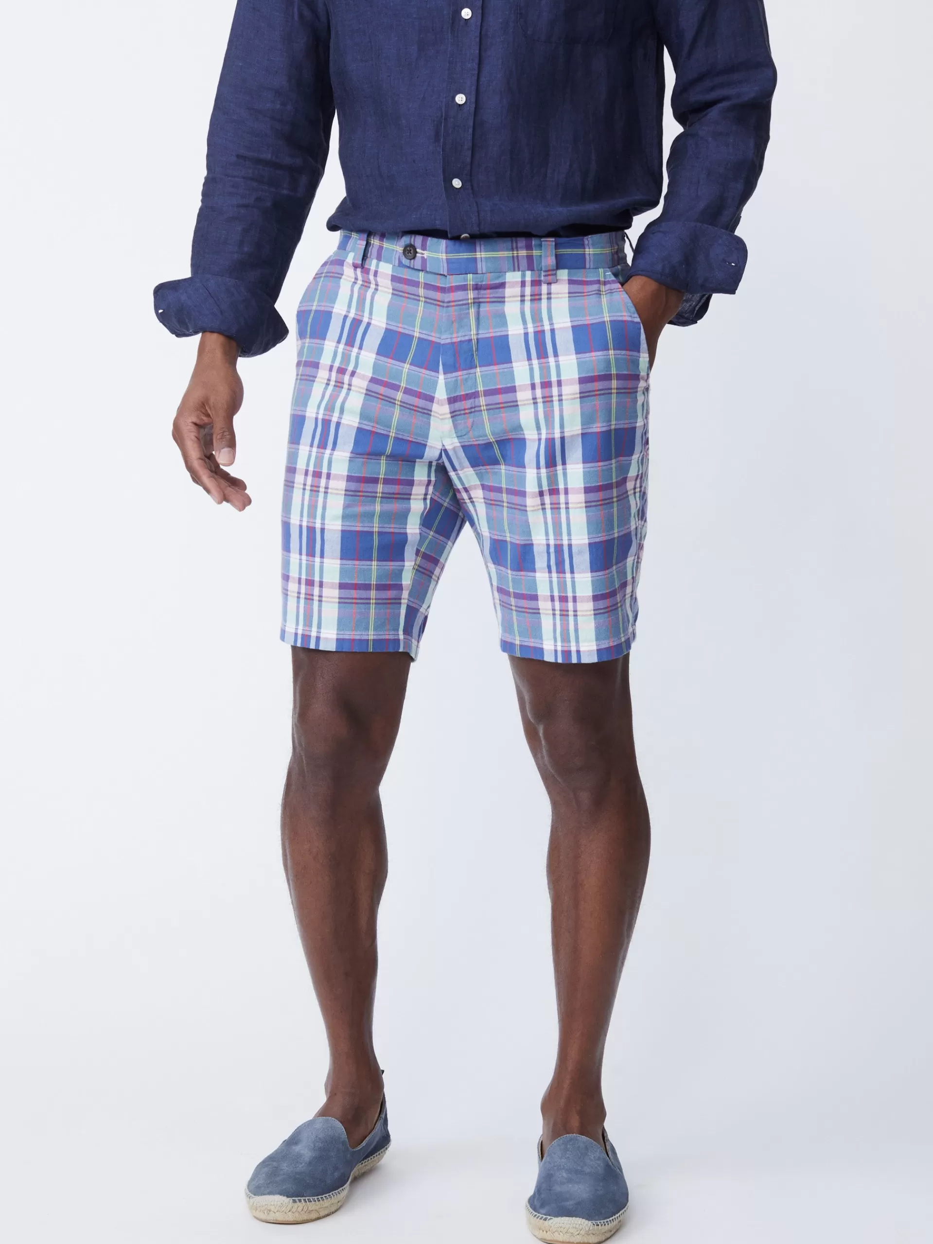 Cheap J. McLaughlin Oliver 9" Shorts In Plaid White/Blue/Red