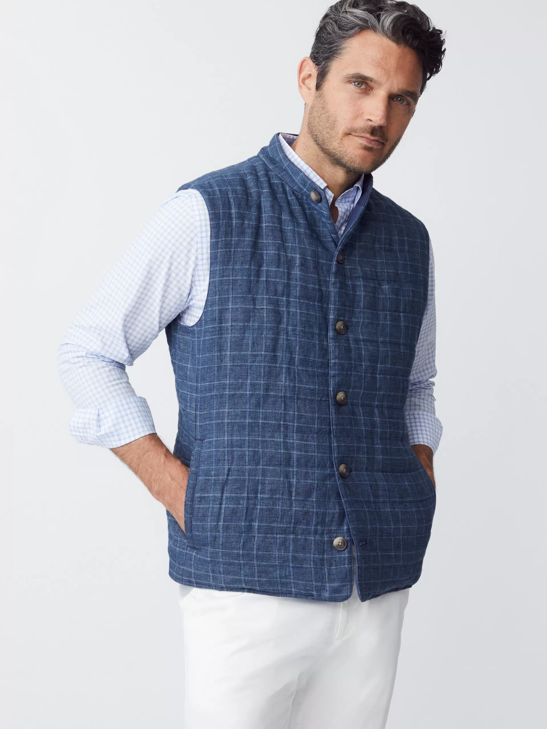 Outlet J. McLaughlin Orson Linen Vest In Glen Plaid Blue/Navy