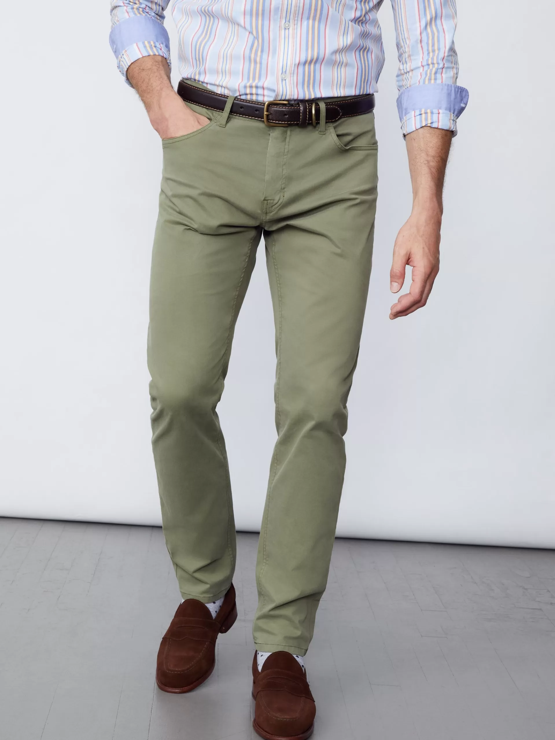 New J. McLaughlin Parker 5-Pocket Straight Pants In Stretch Cotton Sateen Olive