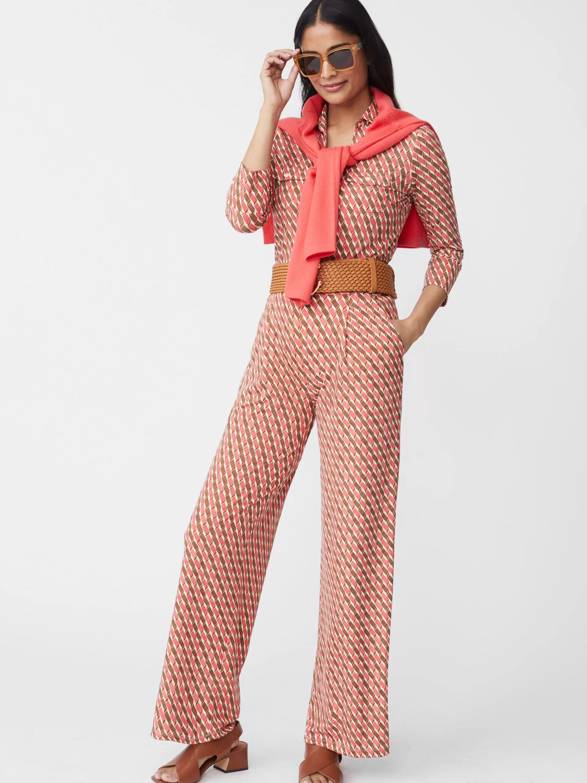 Shop J. McLaughlin Pasha Pants In Mini Fernwood Geo Coral/Brown