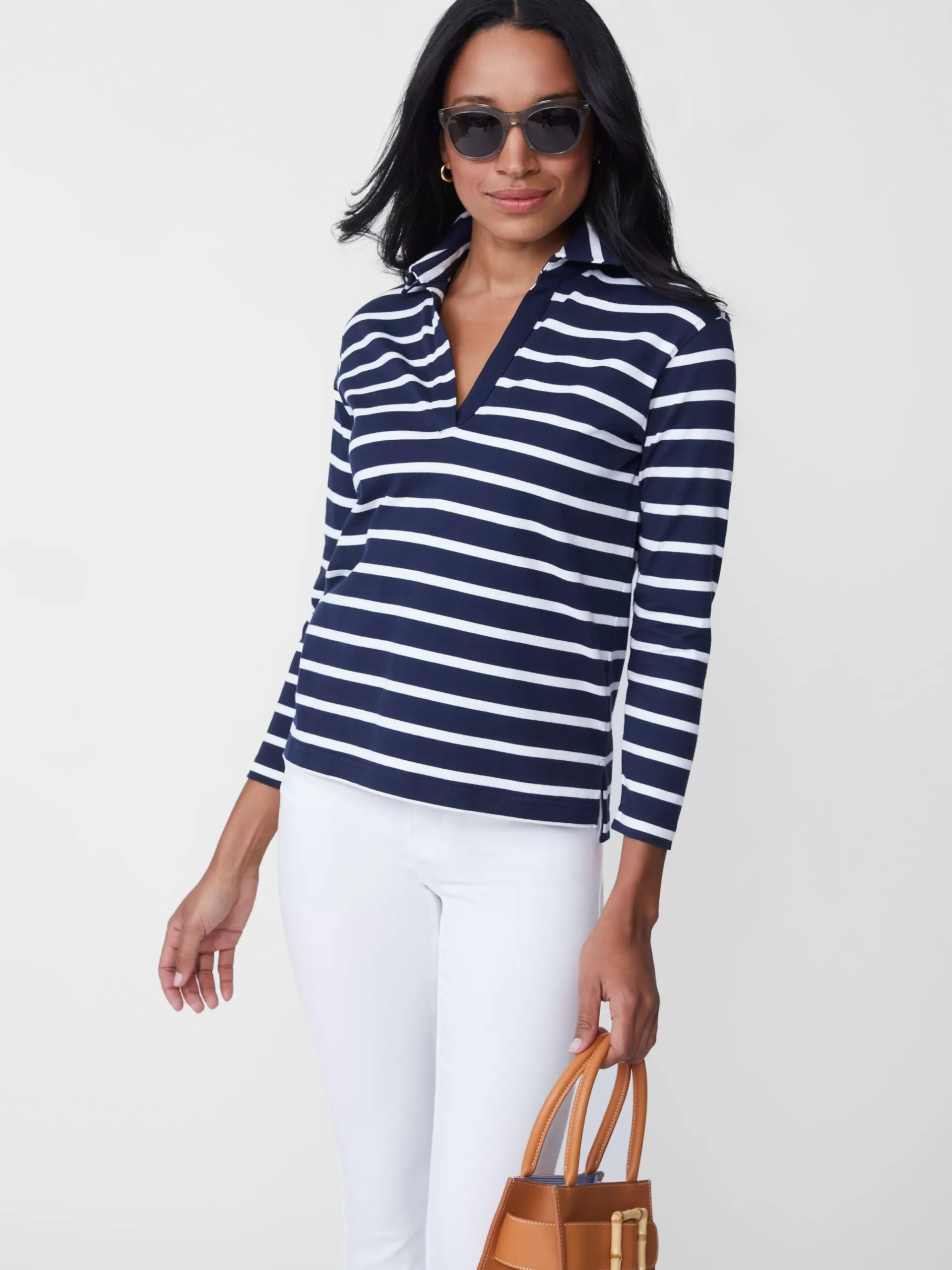 Best Sale J. McLaughlin Poe Shirt In Stripe Navy/White