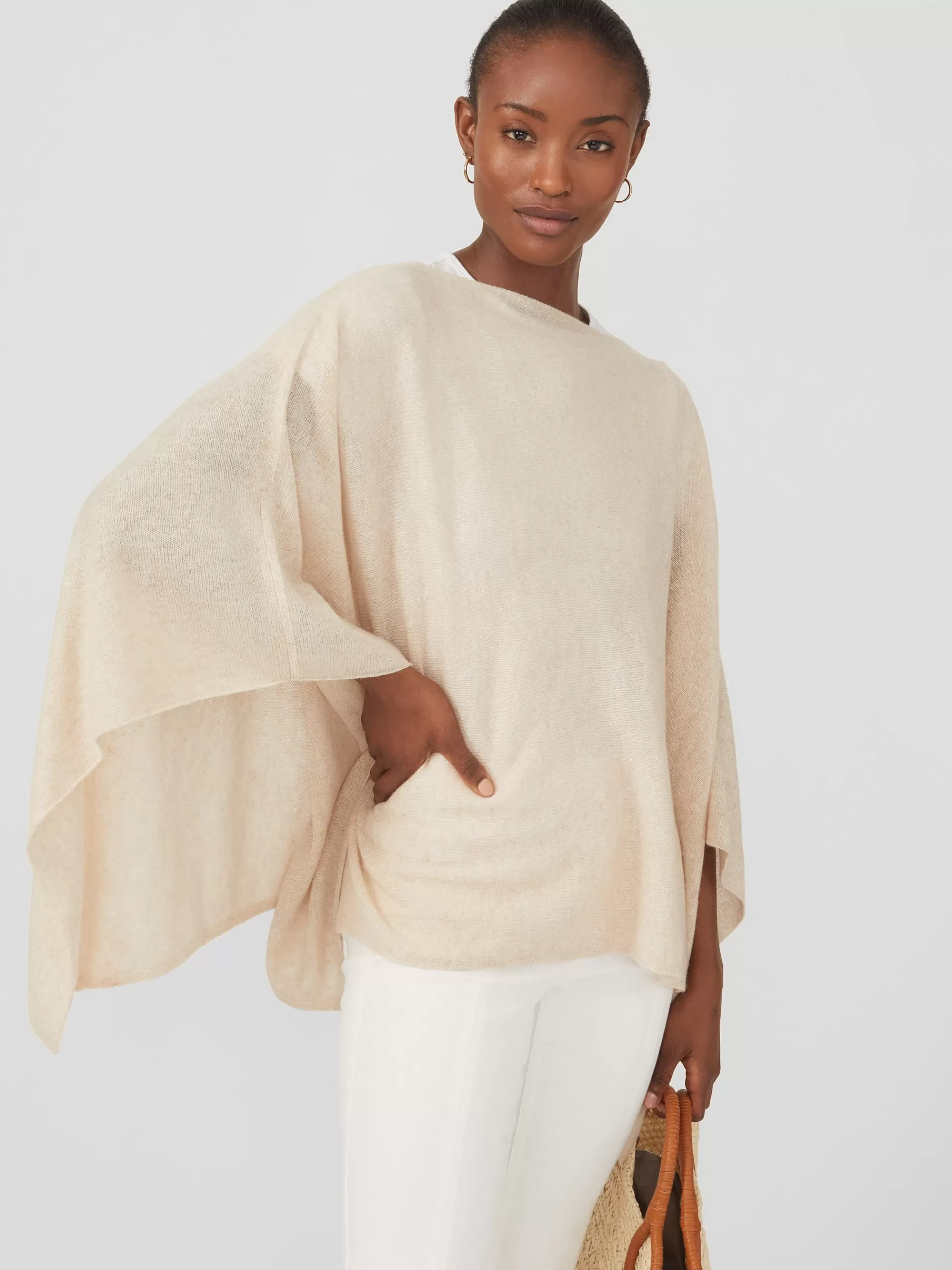 Store J. McLaughlin Rale Cashmere Poncho Light Heather Oatmeal