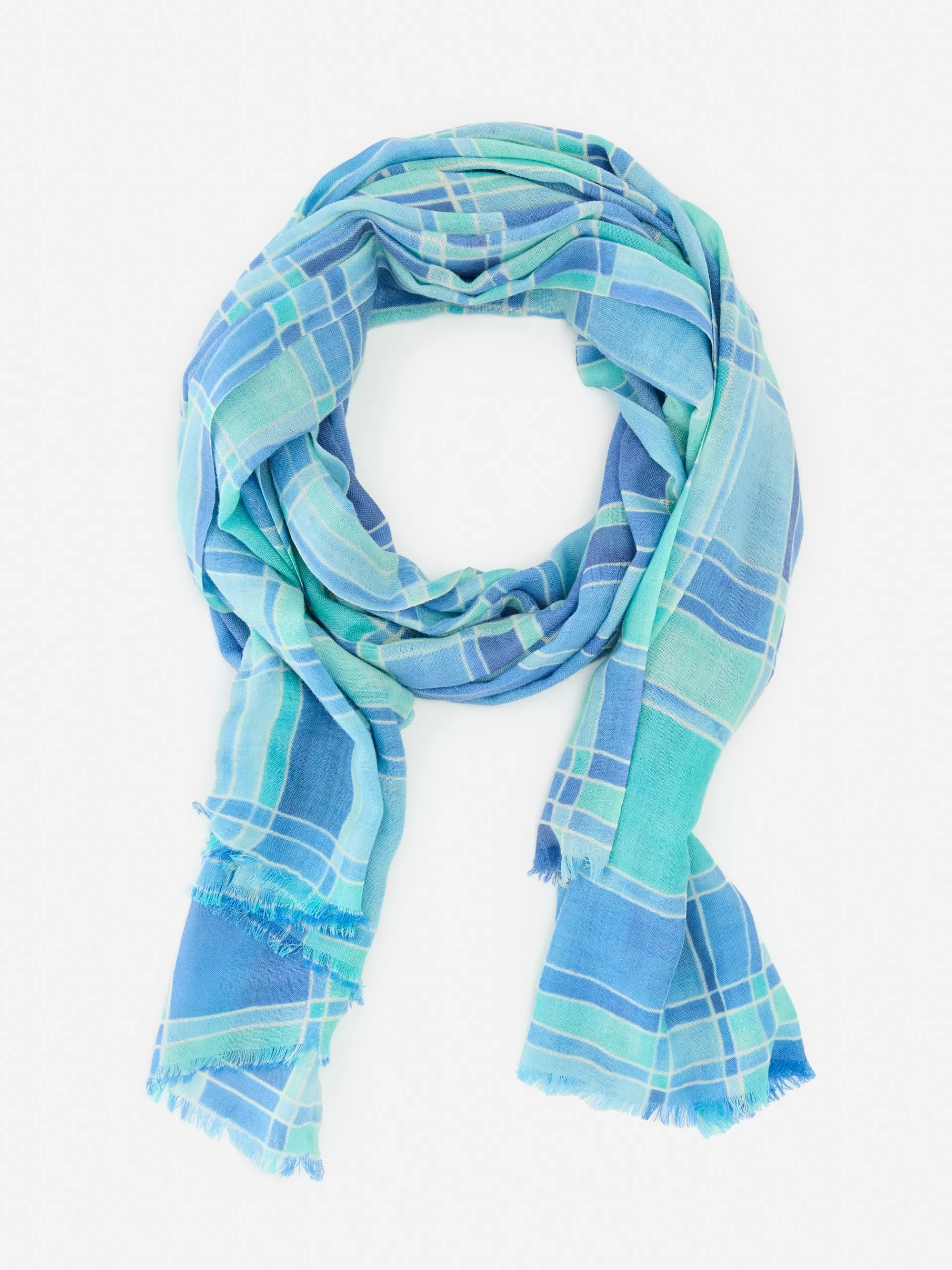 Clearance J. McLaughlin Reed Scarf In Paintbrush Plaid Blue/Aqua