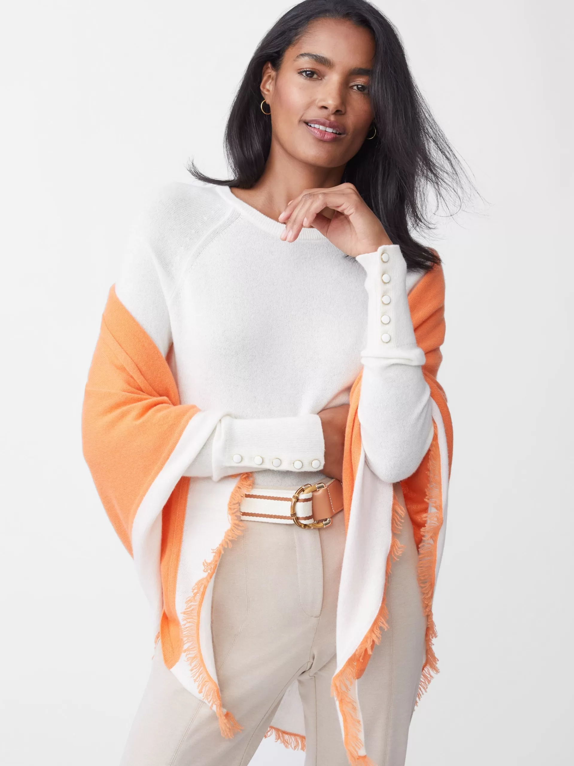 Best J. McLaughlin Rochelle Cashmere Wrap Light Orange/Chalk White