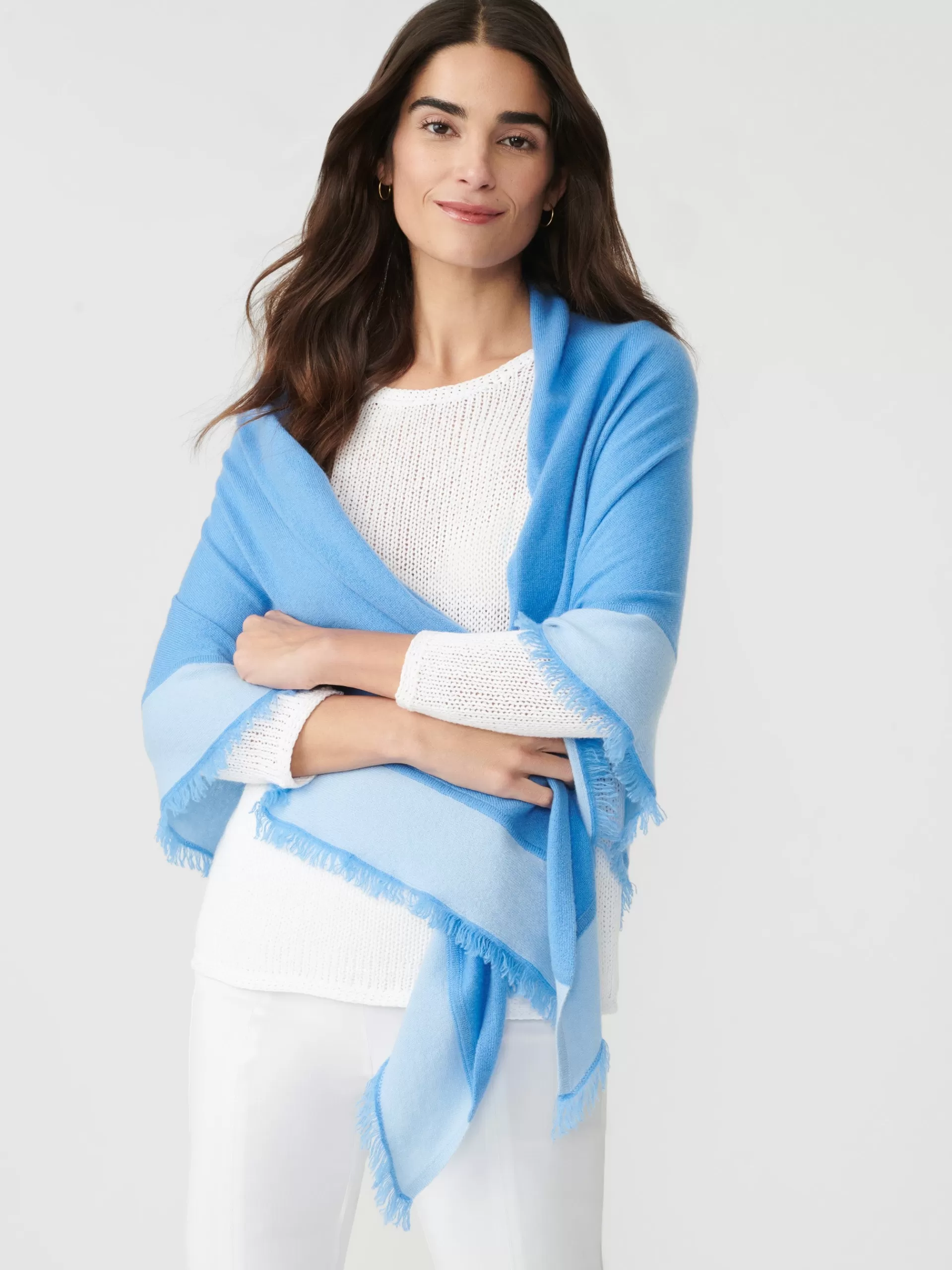 Hot J. McLaughlin Rochelle Cashmere Wrap Marine/Light Blue