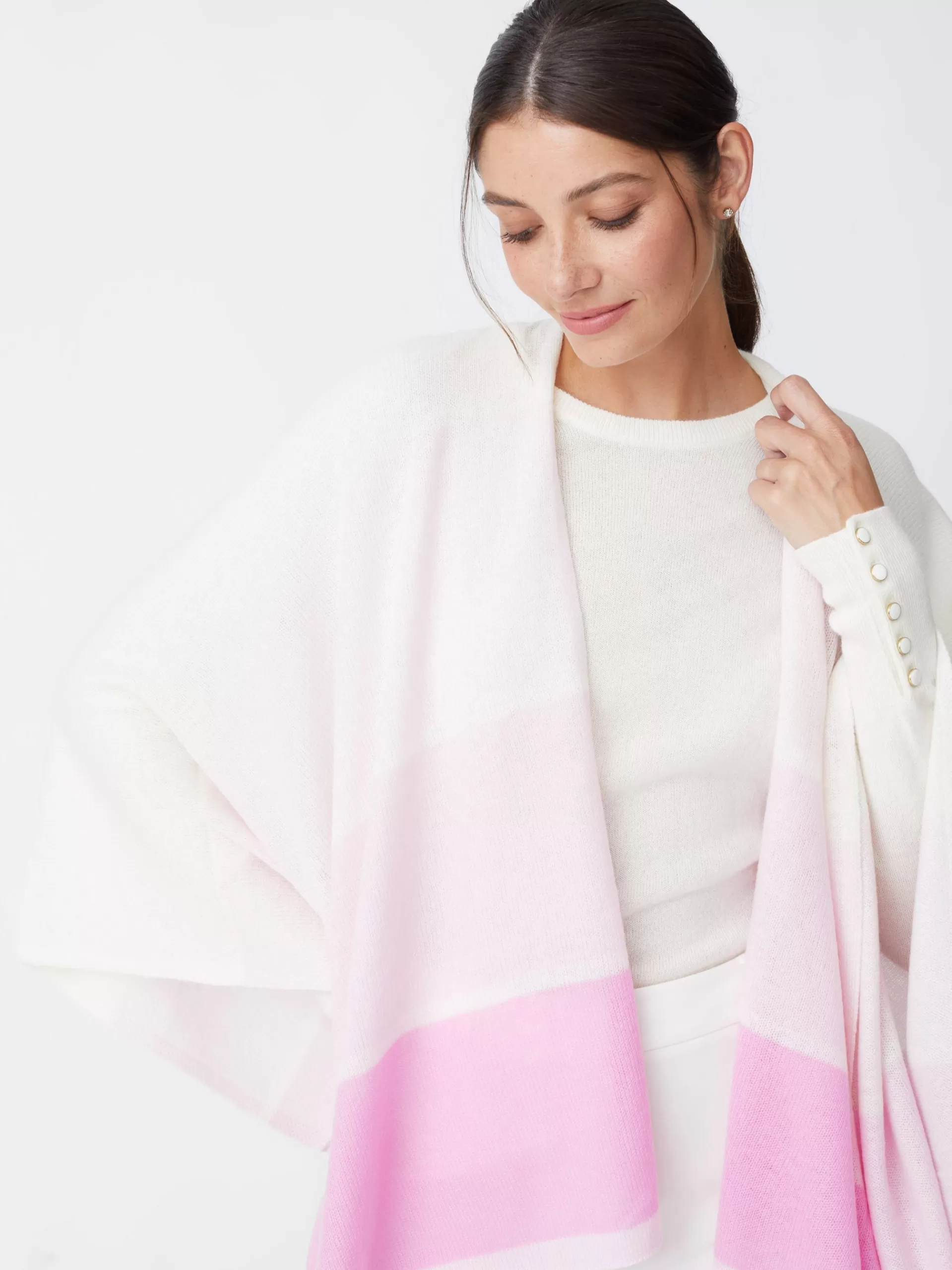 Clearance J. McLaughlin Sadie Cashmere Wrap In Block Stripe Off White/Pink