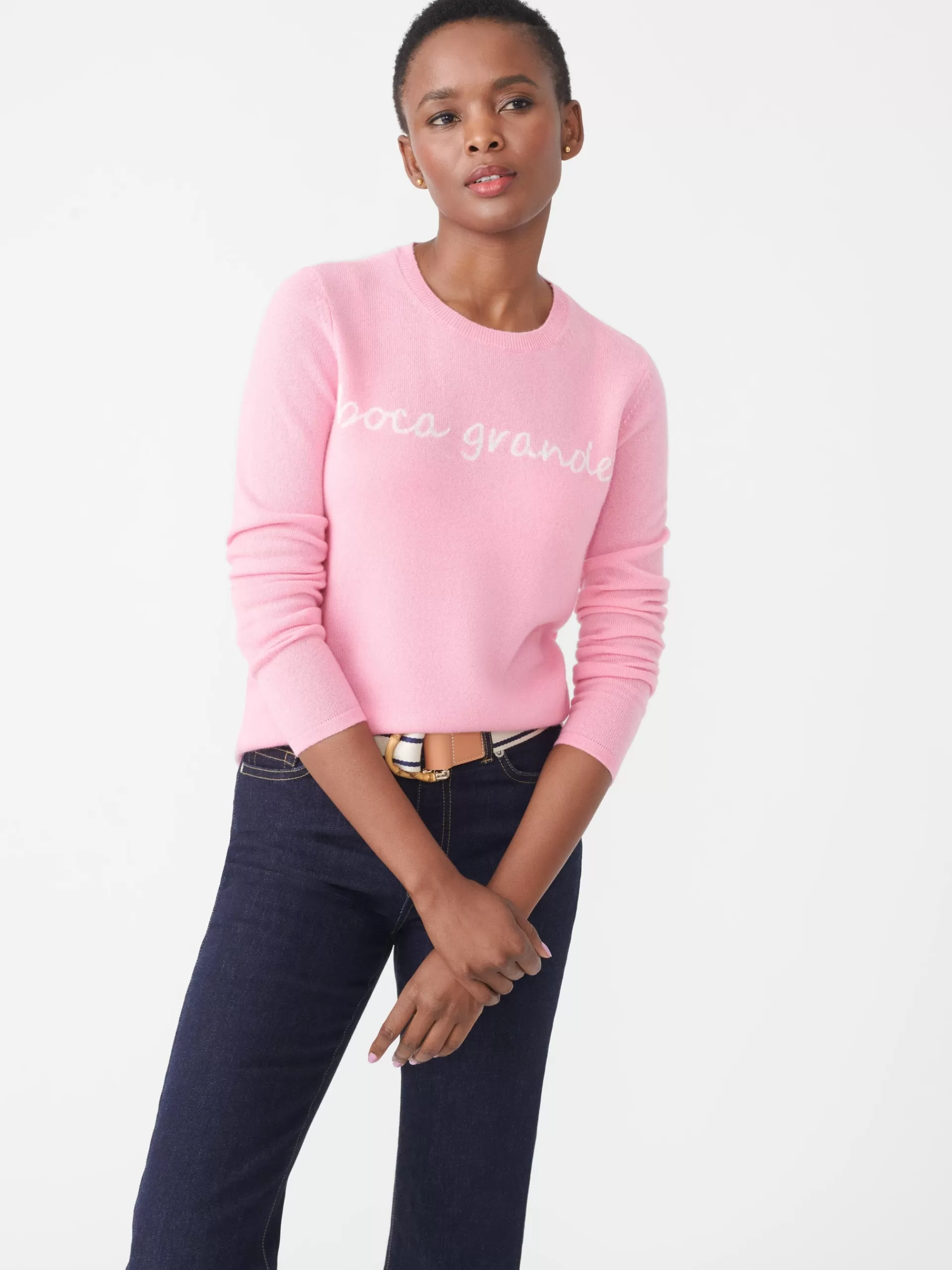 Cheap J. McLaughlin Shield Cashmere Sweater In Boca Grande Pink/White