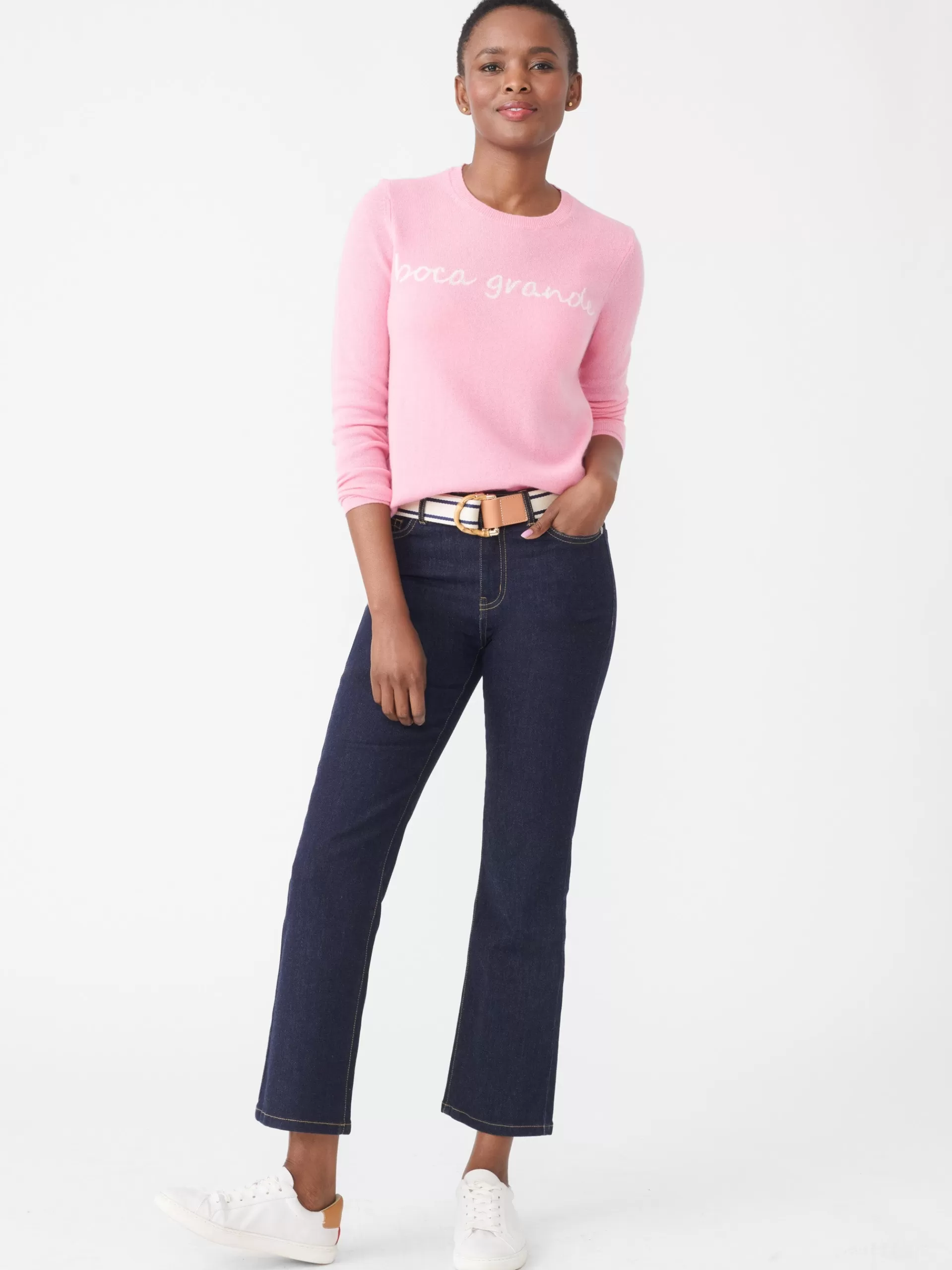 Cheap J. McLaughlin Shield Cashmere Sweater In Boca Grande Pink/White