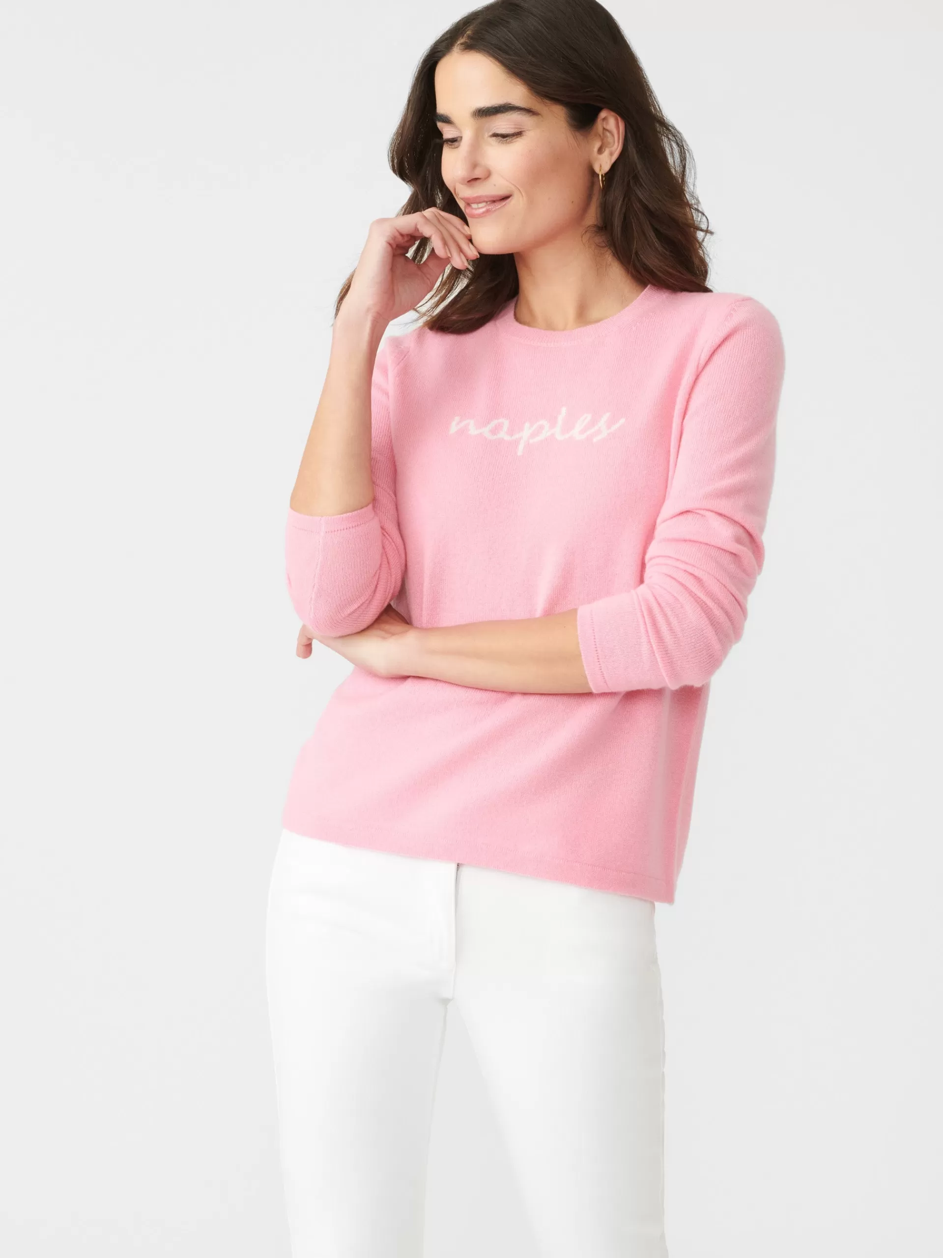 Store J. McLaughlin Shield Cashmere Sweater In Naples Pink/White