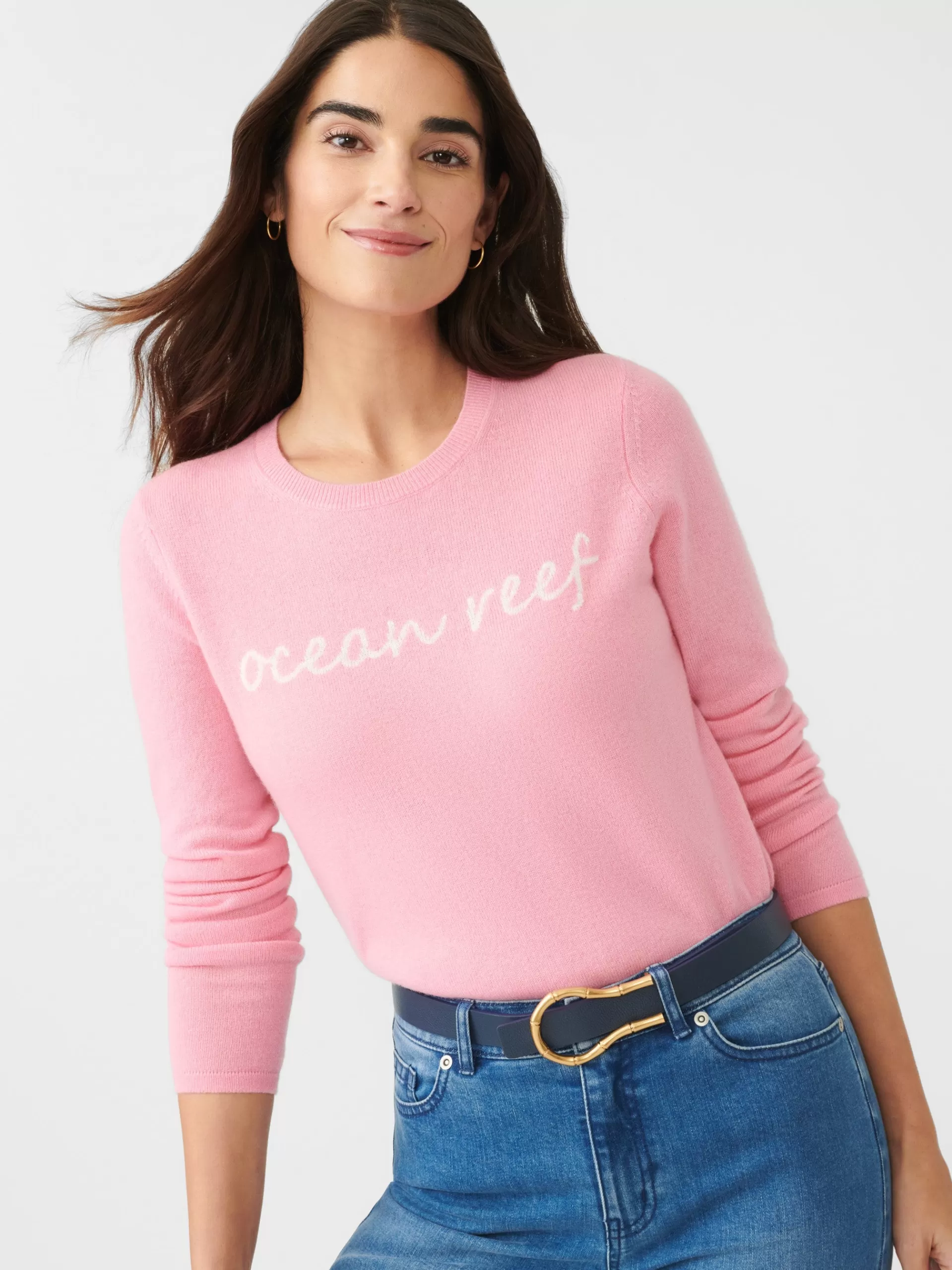 Outlet J. McLaughlin Shield Cashmere Sweater In Ocean Reef Pink/White