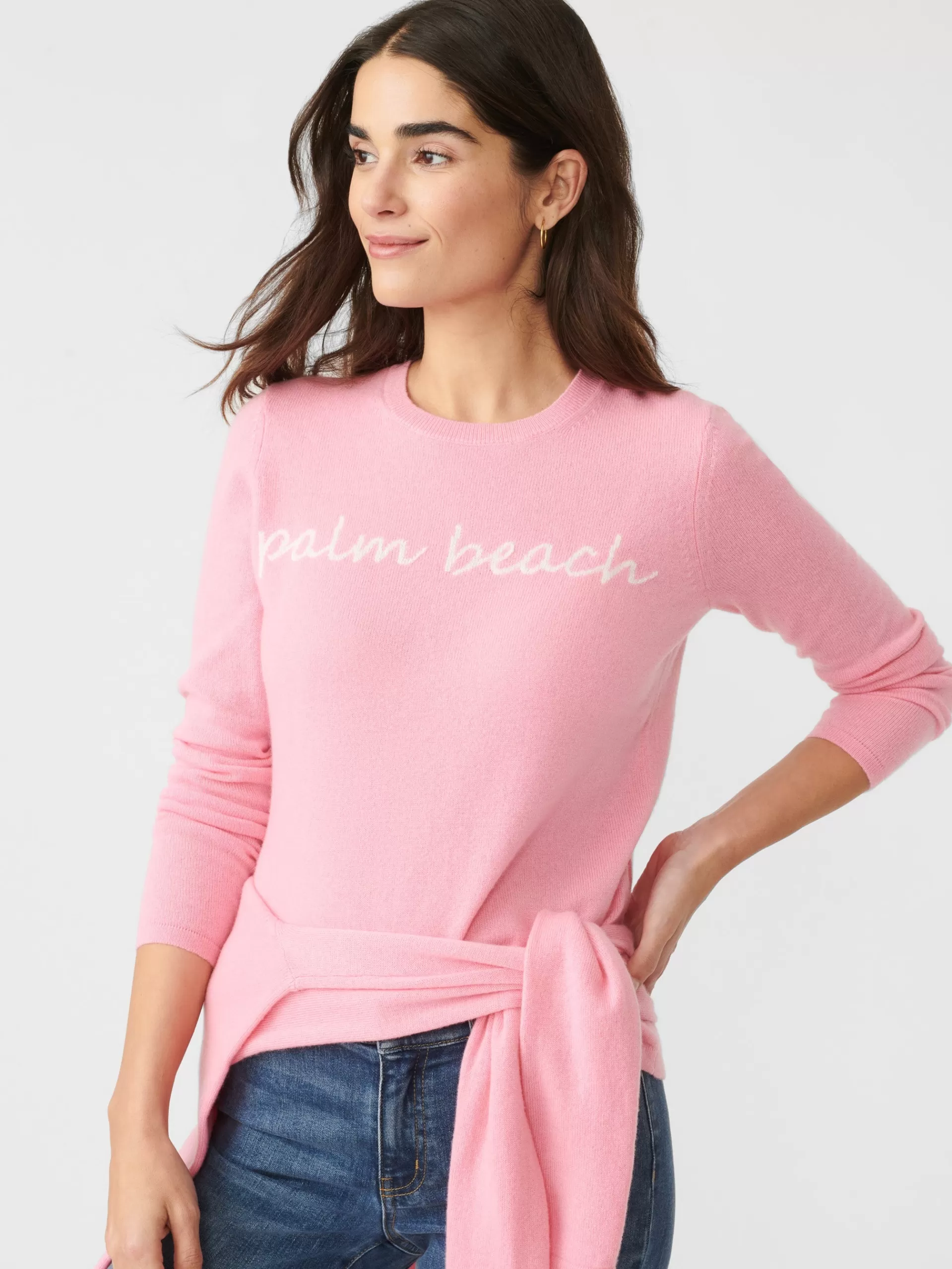 New J. McLaughlin Shield Cashmere Sweater In Palm Beach Pink/White