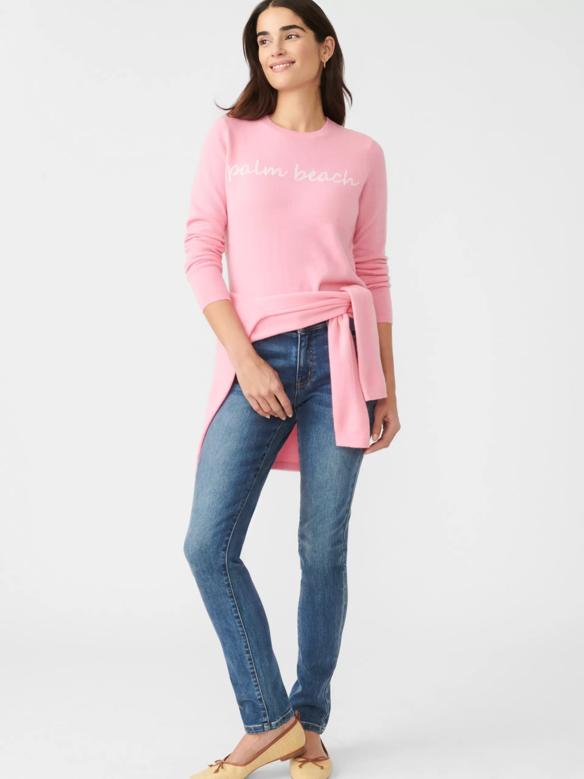 New J. McLaughlin Shield Cashmere Sweater In Palm Beach Pink/White