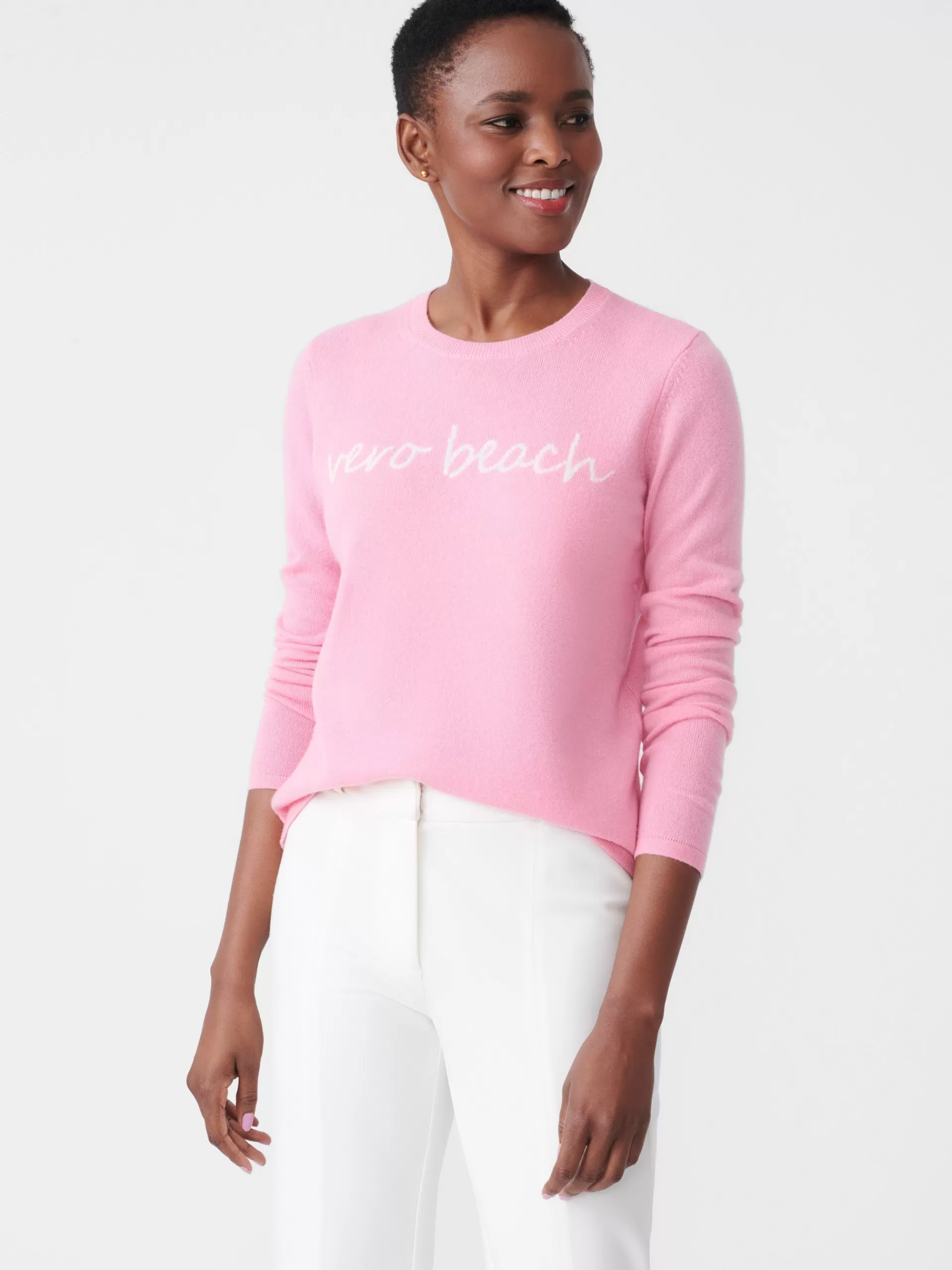 Store J. McLaughlin Shield Cashmere Sweater In Vero Beach Pink/White