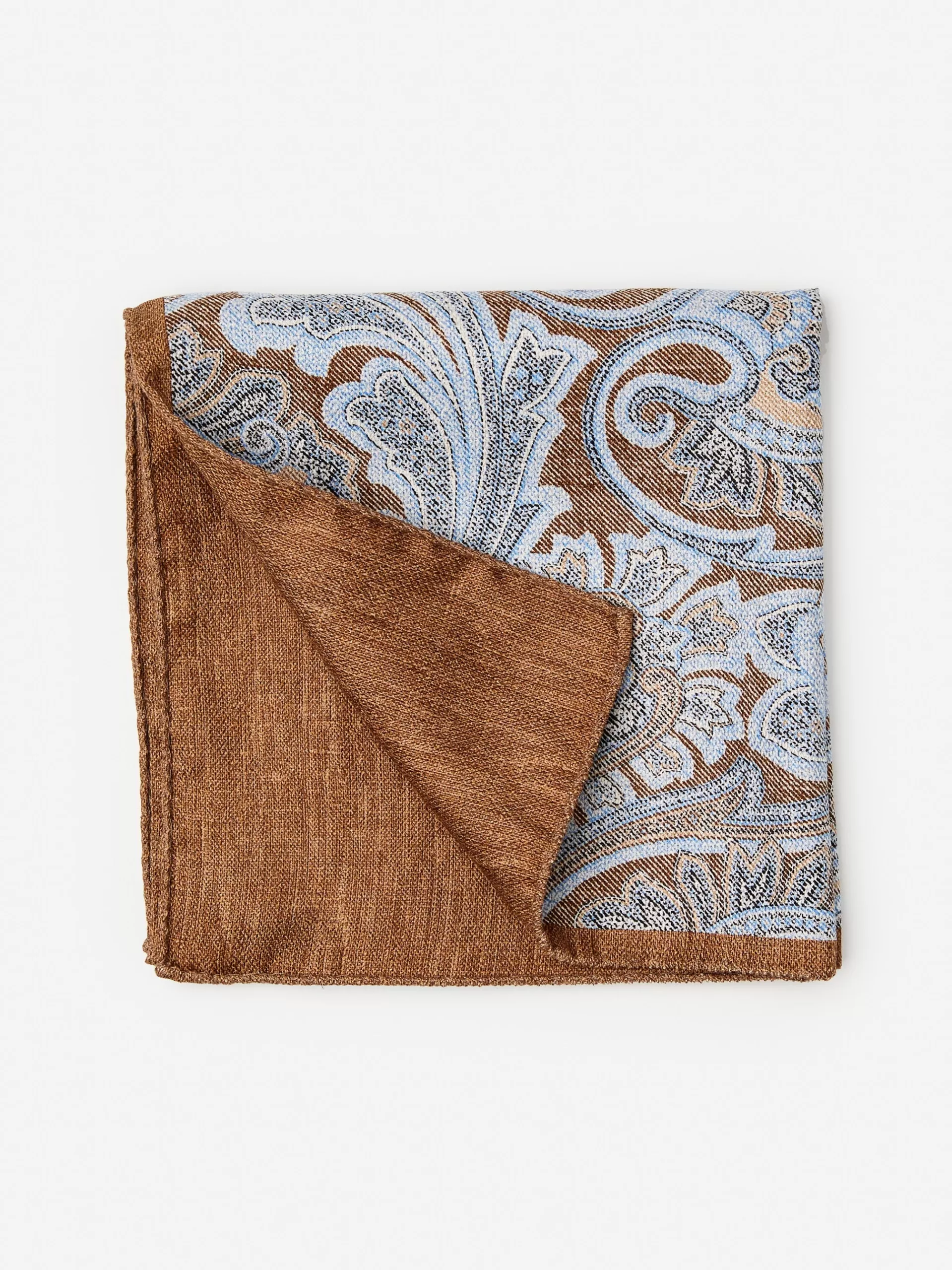 Clearance J. McLaughlin Silk Pocket Square In Paisley Light Brown/Chambray