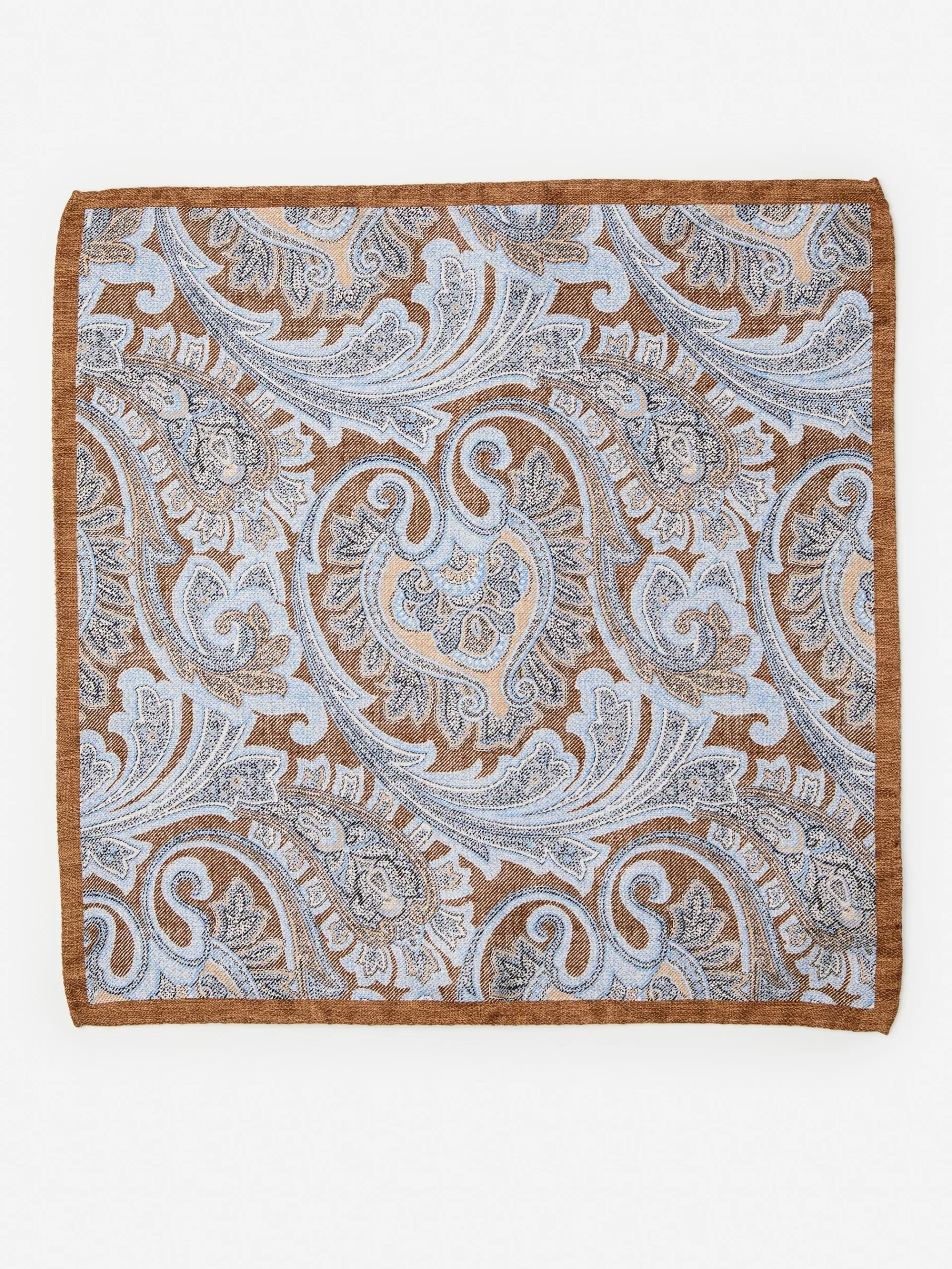 Clearance J. McLaughlin Silk Pocket Square In Paisley Light Brown/Chambray