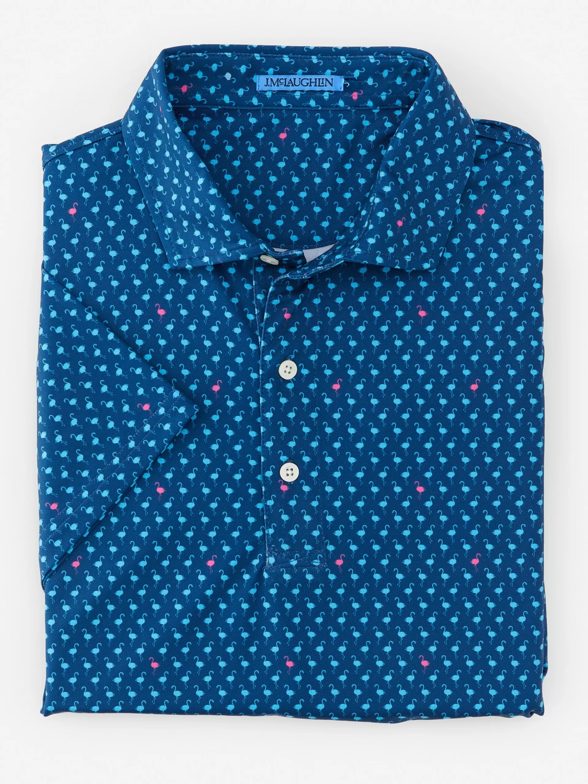 Cheap J. McLaughlin Springer Performance Polo In Flocks Of Fancy Navy/Aqua/Pink