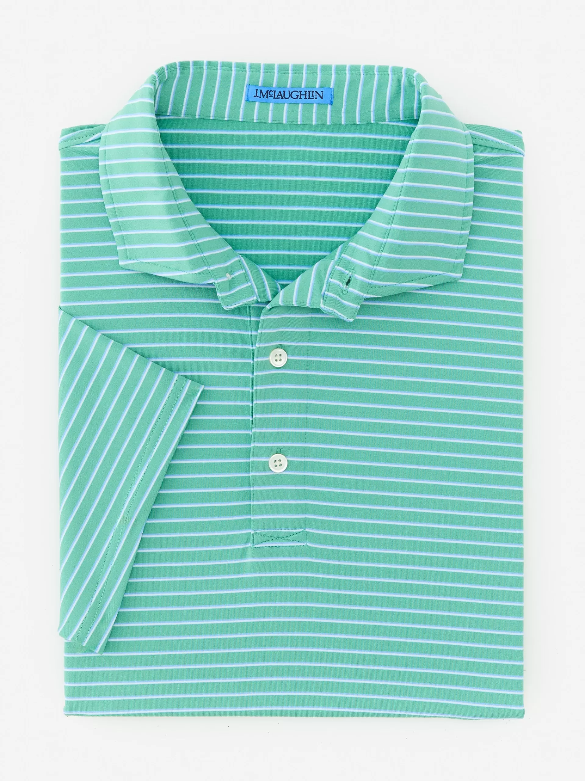 Clearance J. McLaughlin Springer Performance Polo In Murphy Stripe Seafoam/Light Blue/White