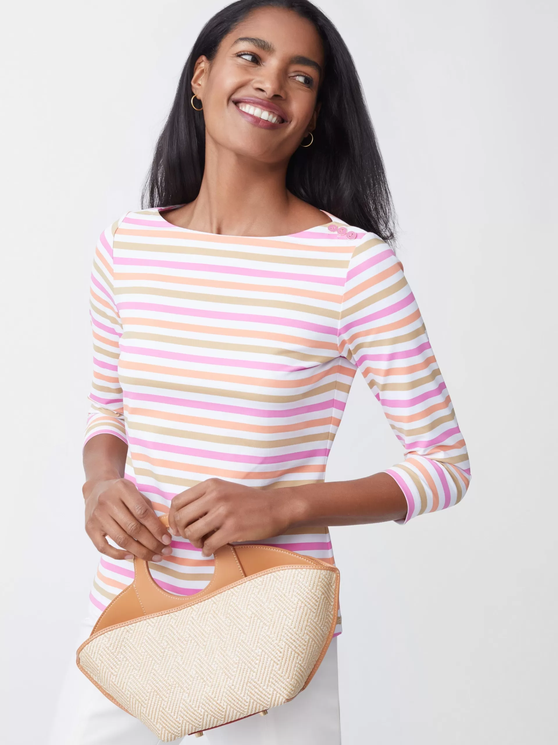 New J. McLaughlin Wavesong Tee In Bangle Multi Stripe Pink/Coral