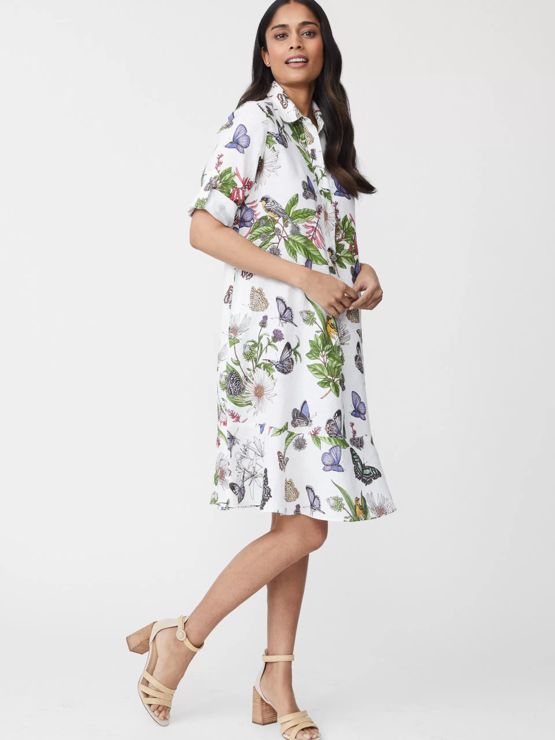 Best Sale J. McLaughlin Wellesley Linen Dress In Jardin Mariposa White/Multi