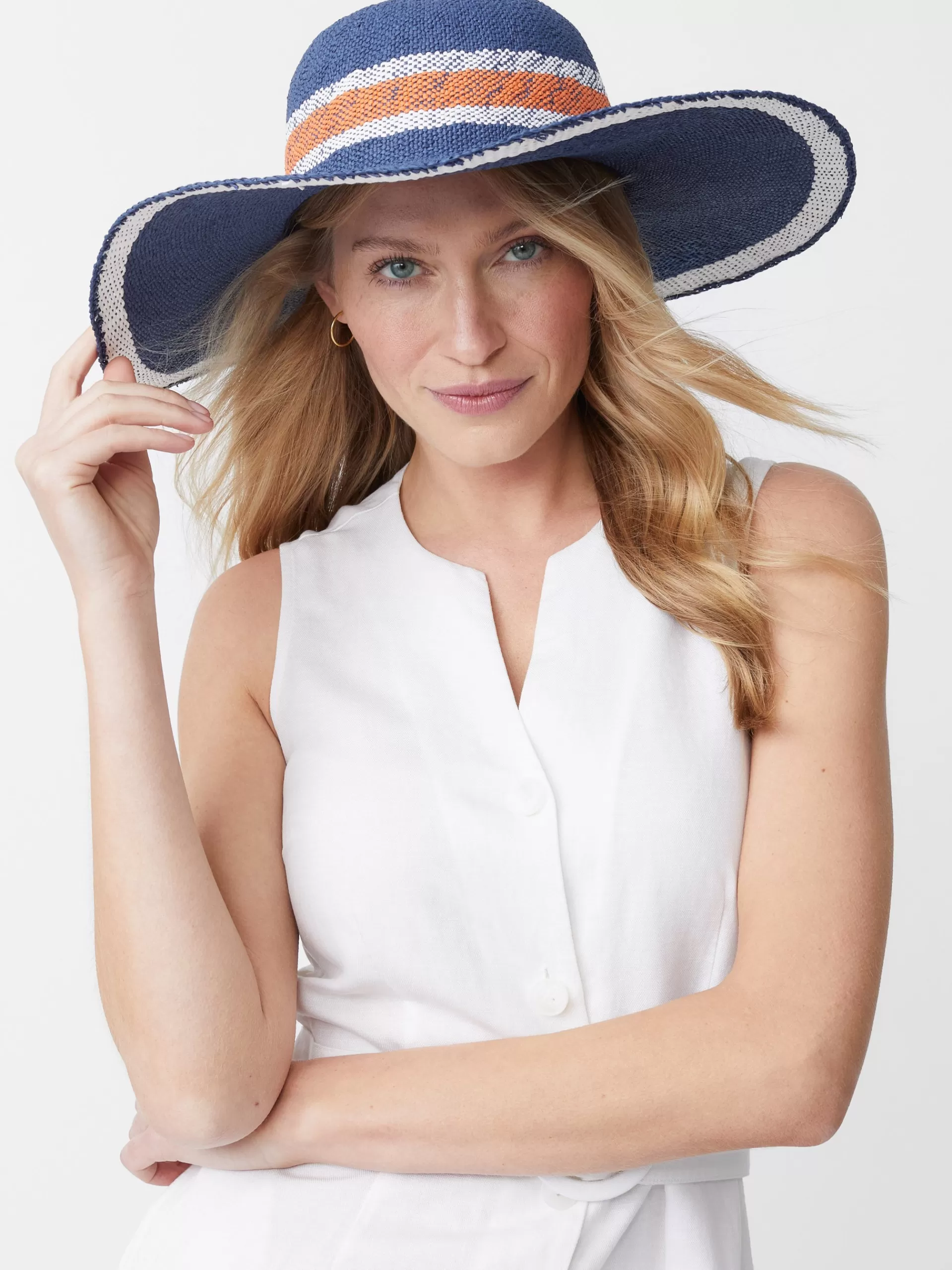 New J. McLaughlin Willemstad Straw Hat In Stripe Navy/Orange