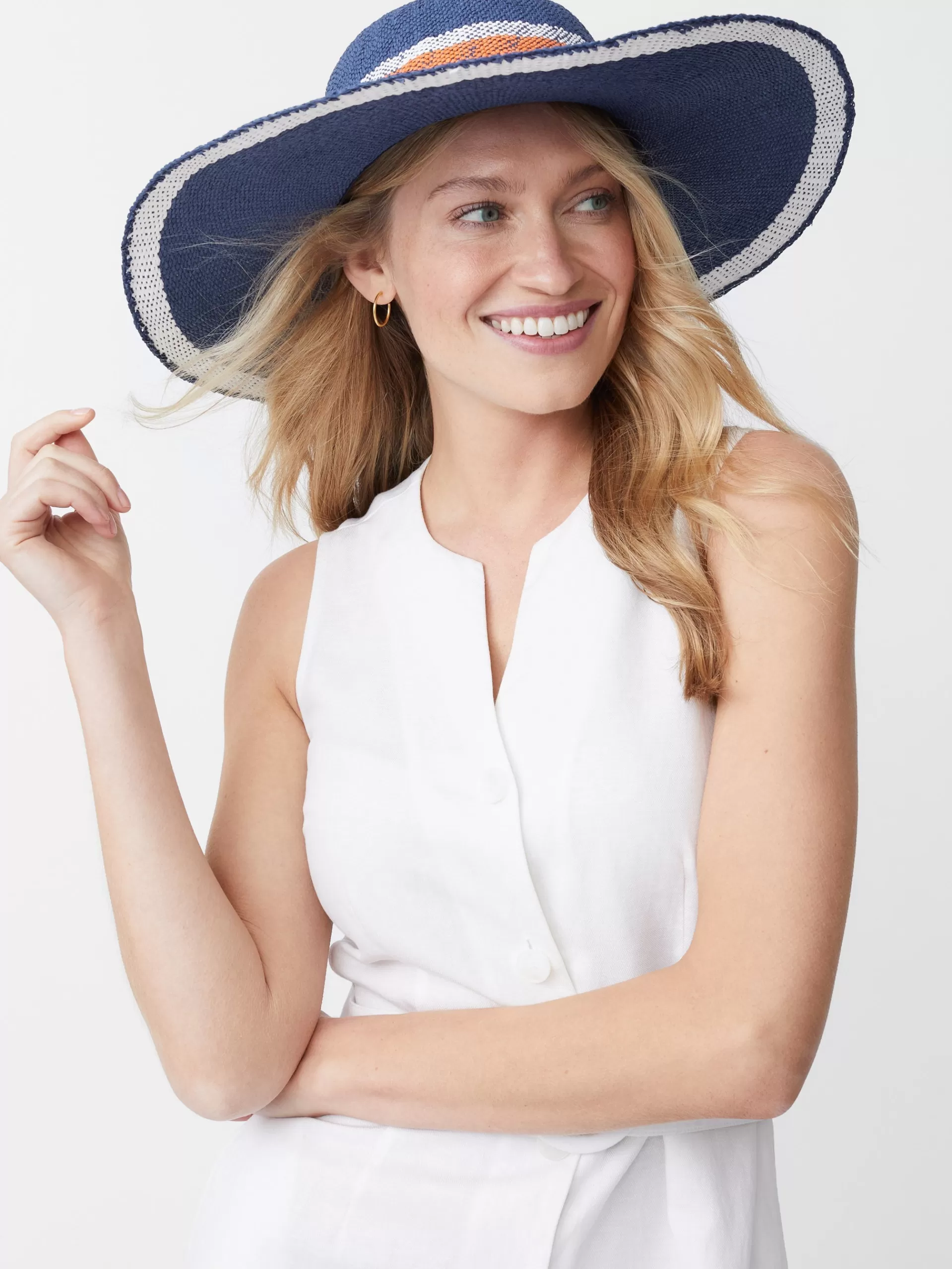 New J. McLaughlin Willemstad Straw Hat In Stripe Navy/Orange