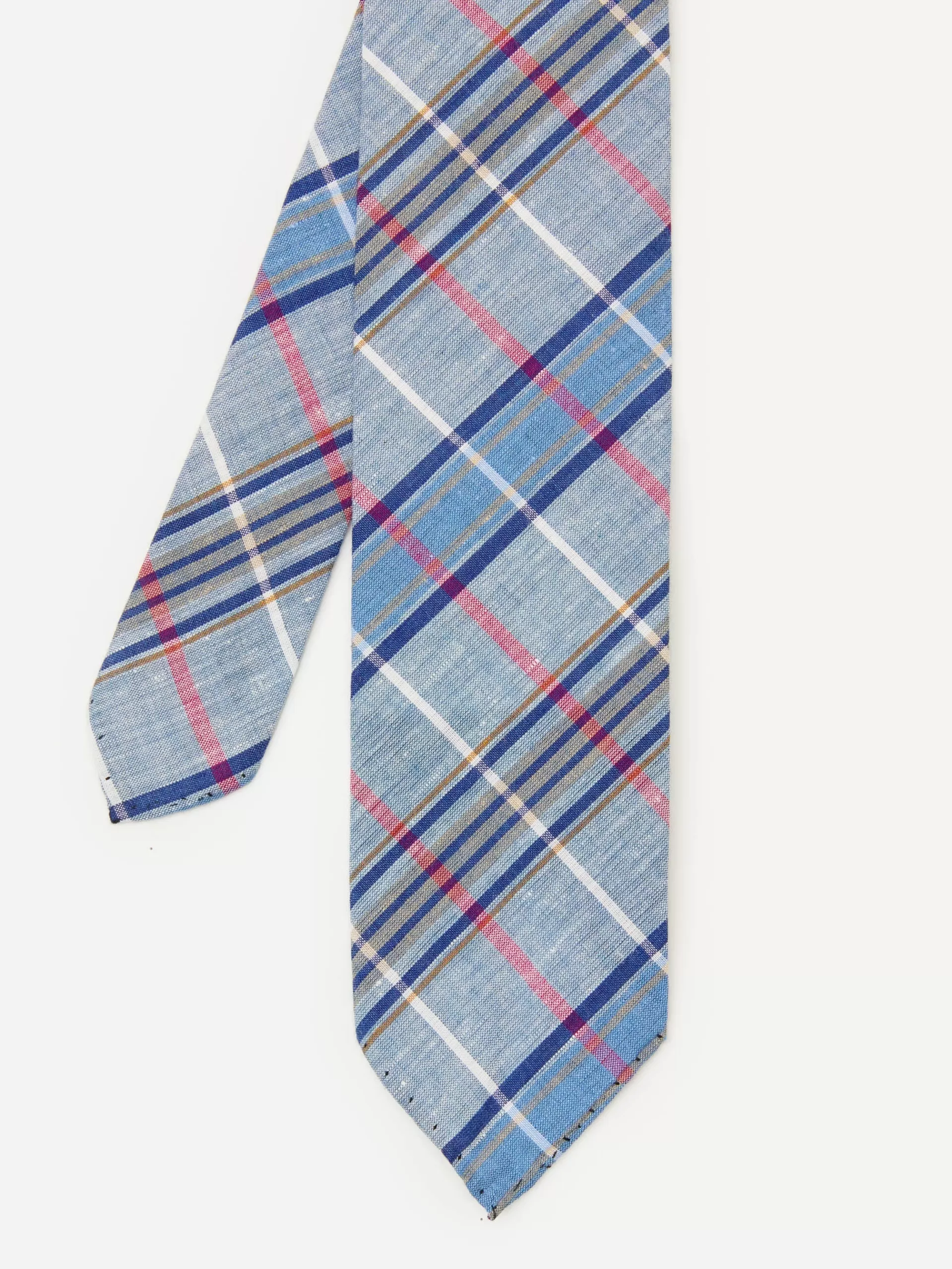 Store J. McLaughlin Woven Linen Cotton Tie In Plaid Light Denim